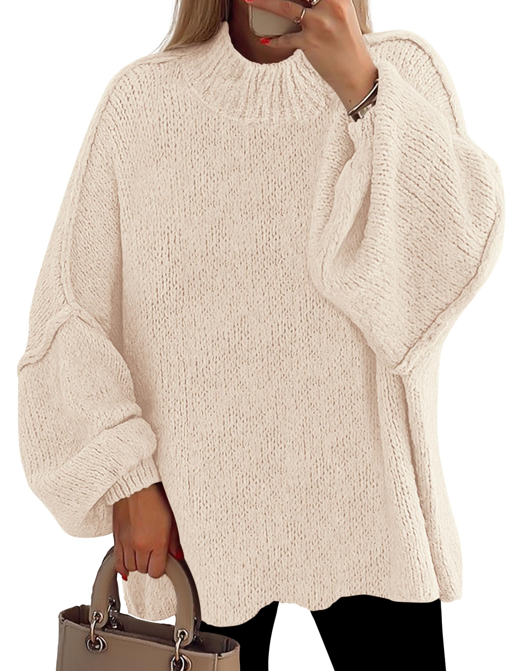 Women's Oversized Sweaters Fall Clothes (Beige,S)