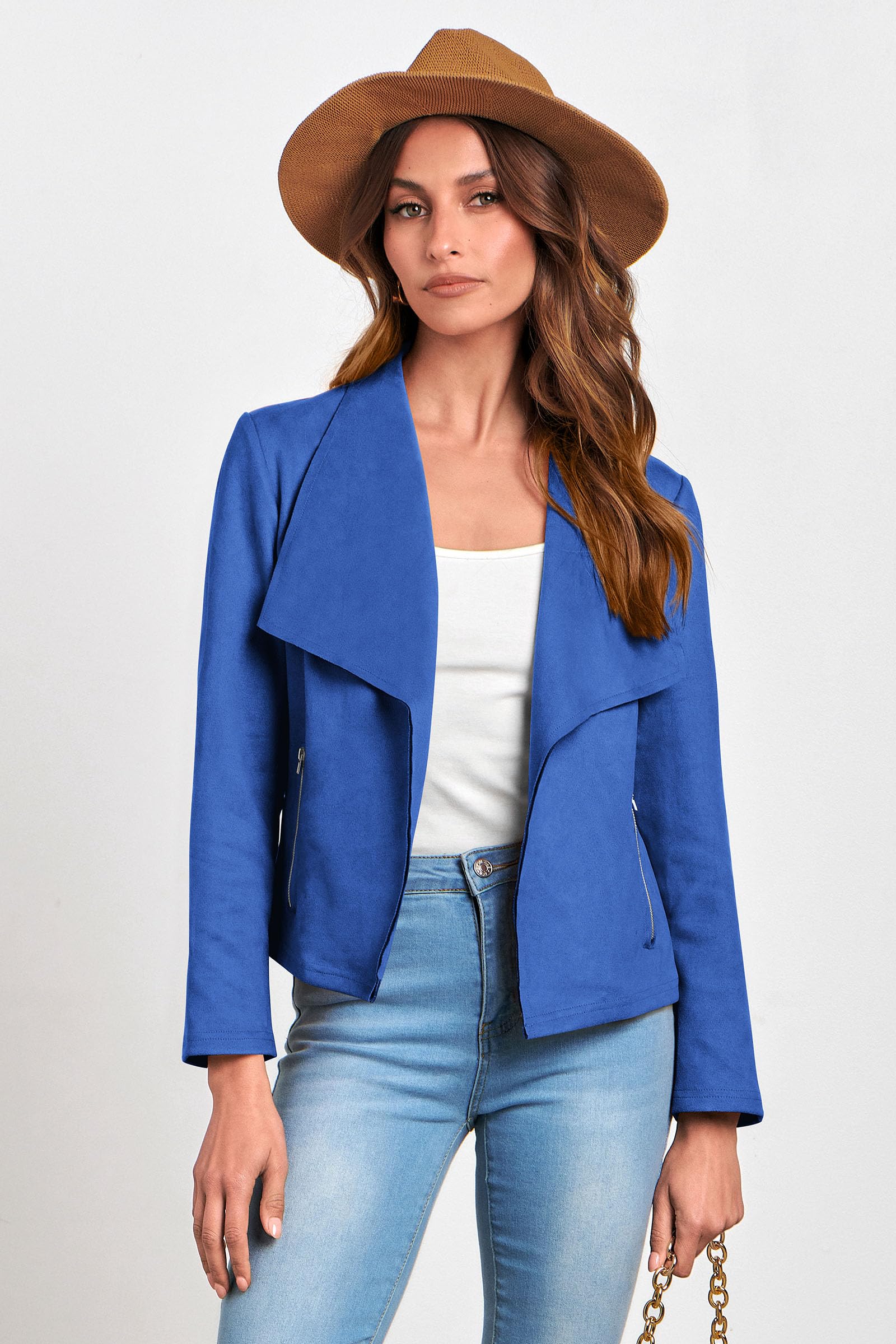 Women's Fall Fashion Faux Suede Jackets(Blue,Small)