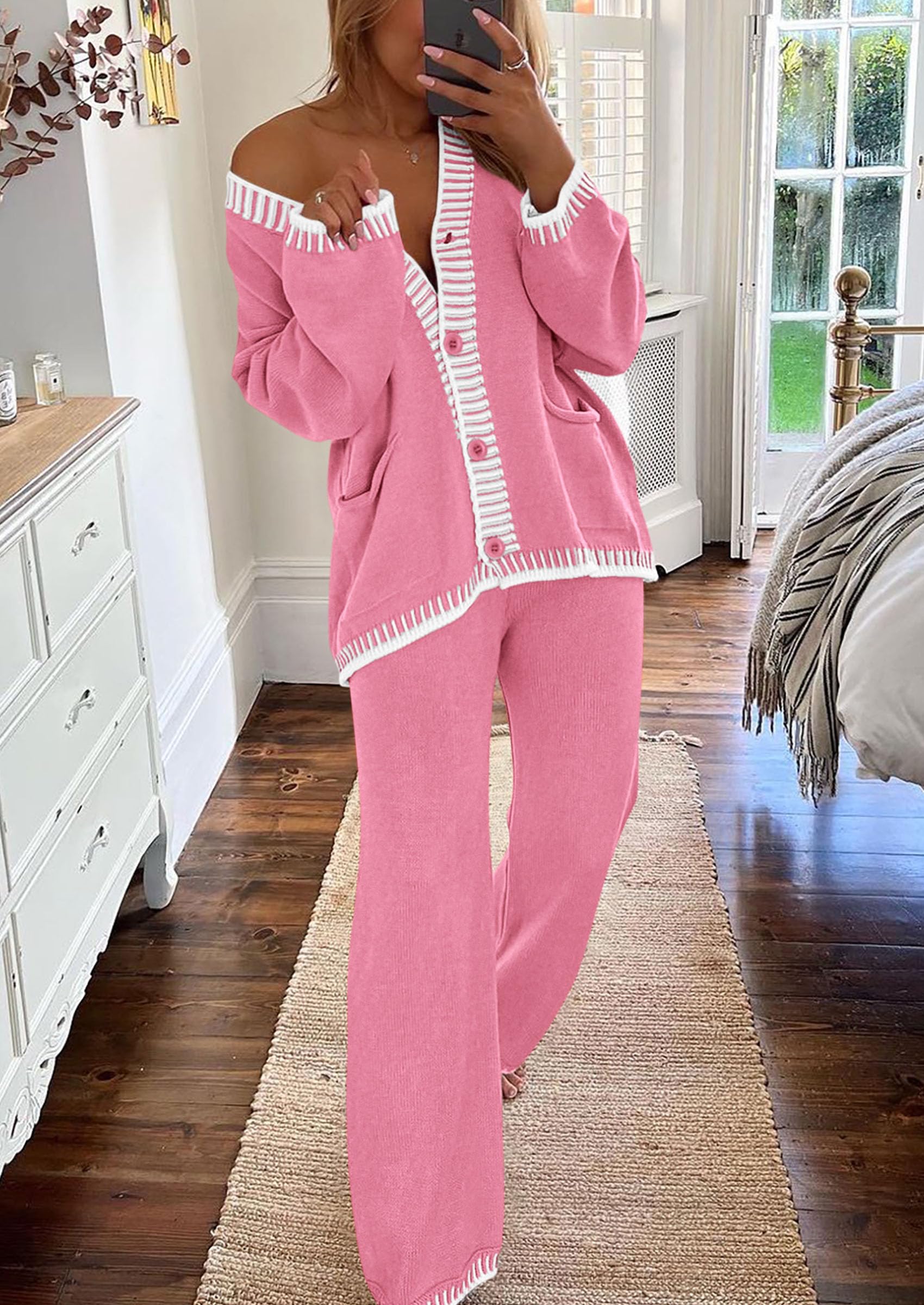 Women's Fall 2 Piece Matching Cozy Knit Sweater Lounge Sets