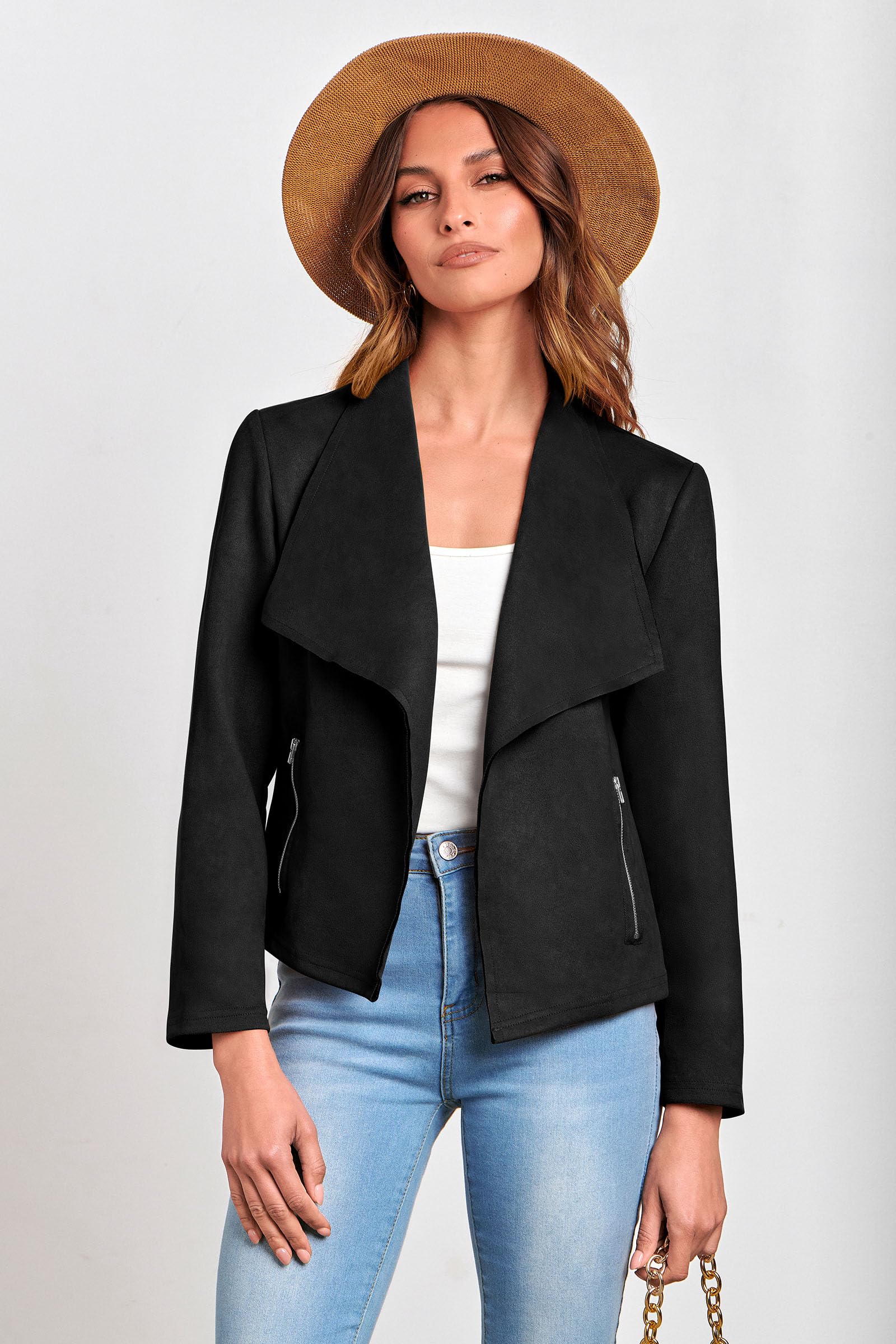 Women's Fall Fashion Faux Suede Jackets(Black,Small)