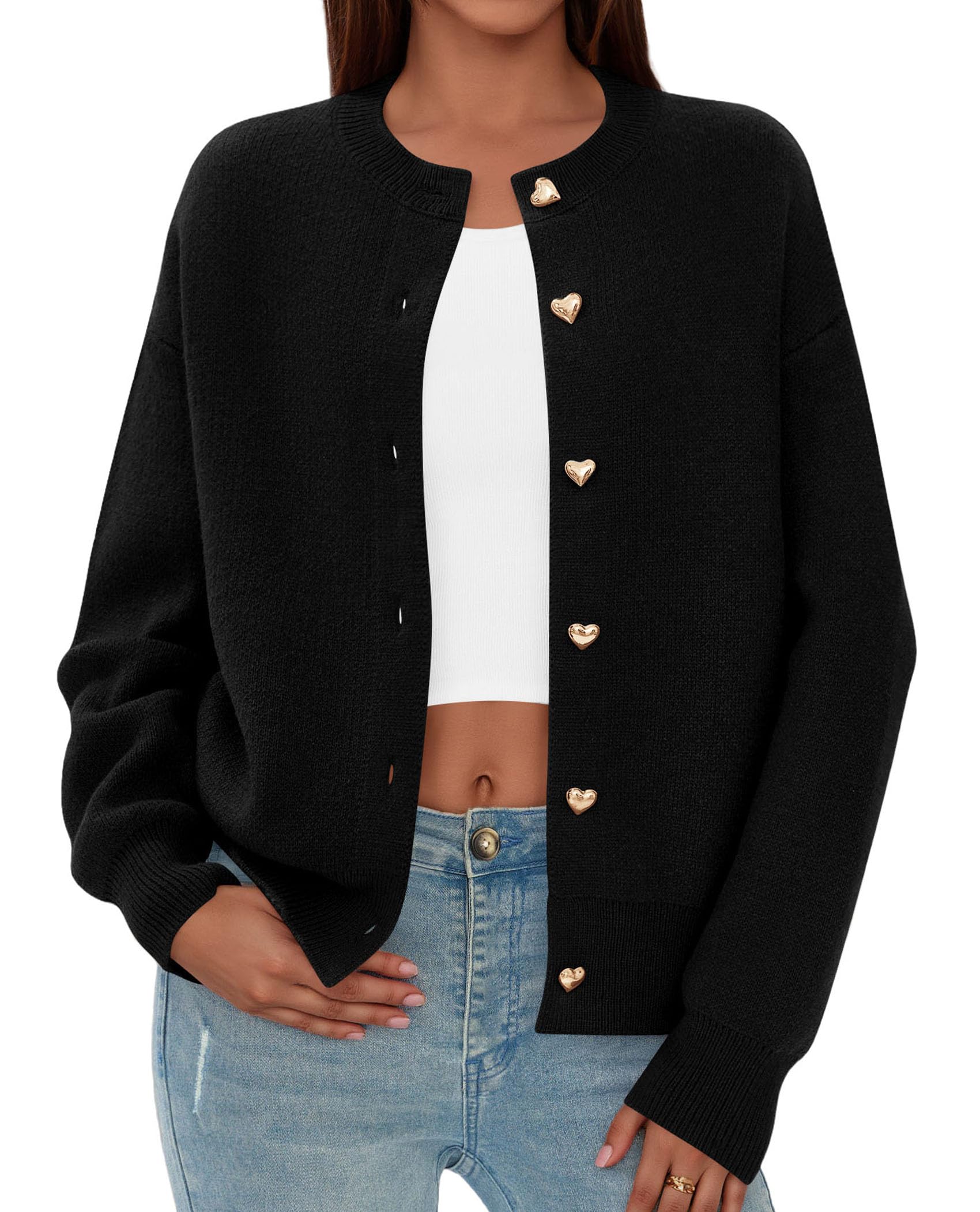 Cardigan for Women 2026 Fall Fashion Long Sleeve Trendy Button Down Work Office Sweaters Cute Winter Jacket (Black,Small)