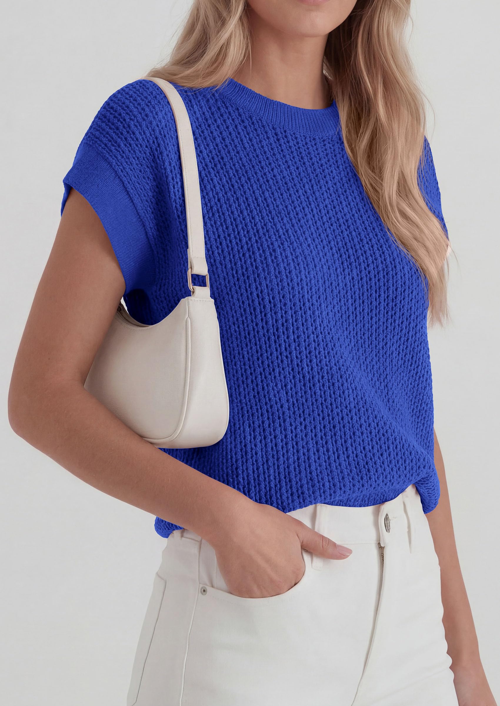 Women's Summer Sweater Vest Crochet Tops (Royal Blue,S)
