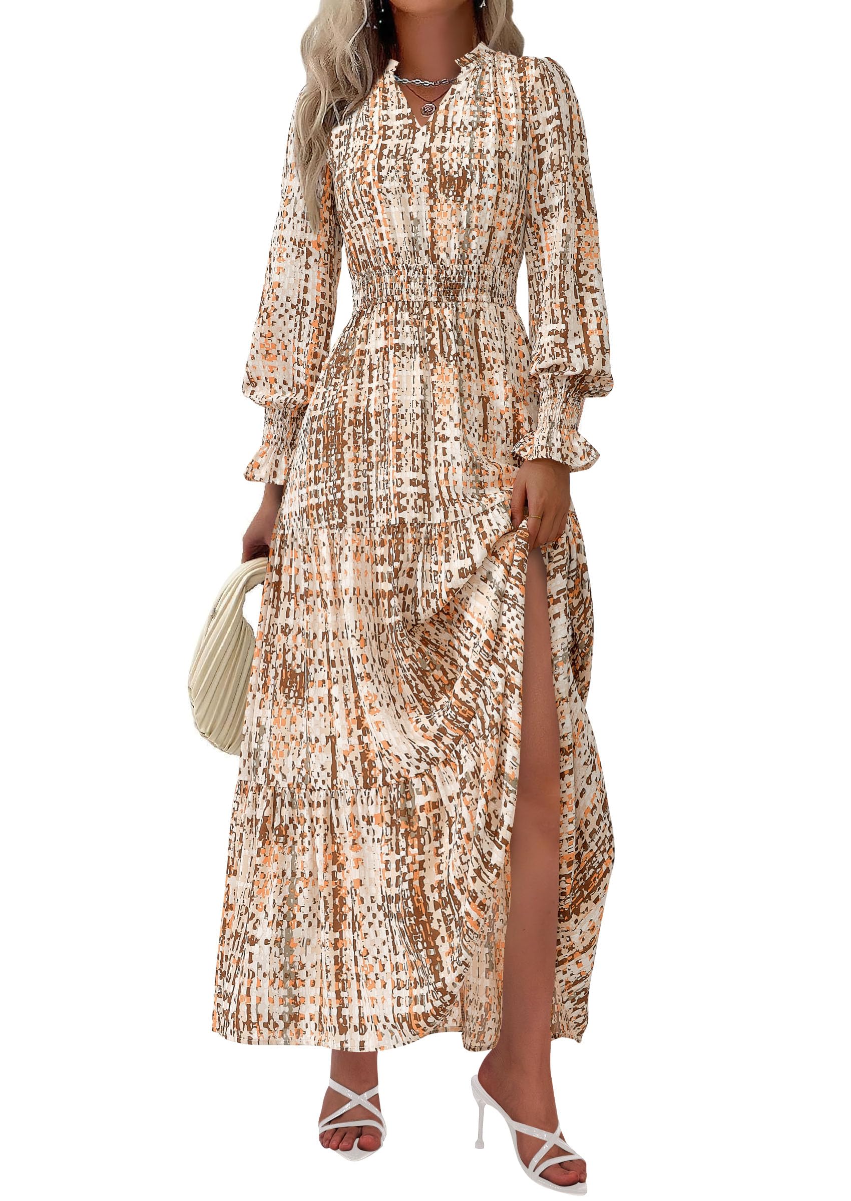 Women's Floral Maxi Dress Fall A Line Wedding Guest Dresses