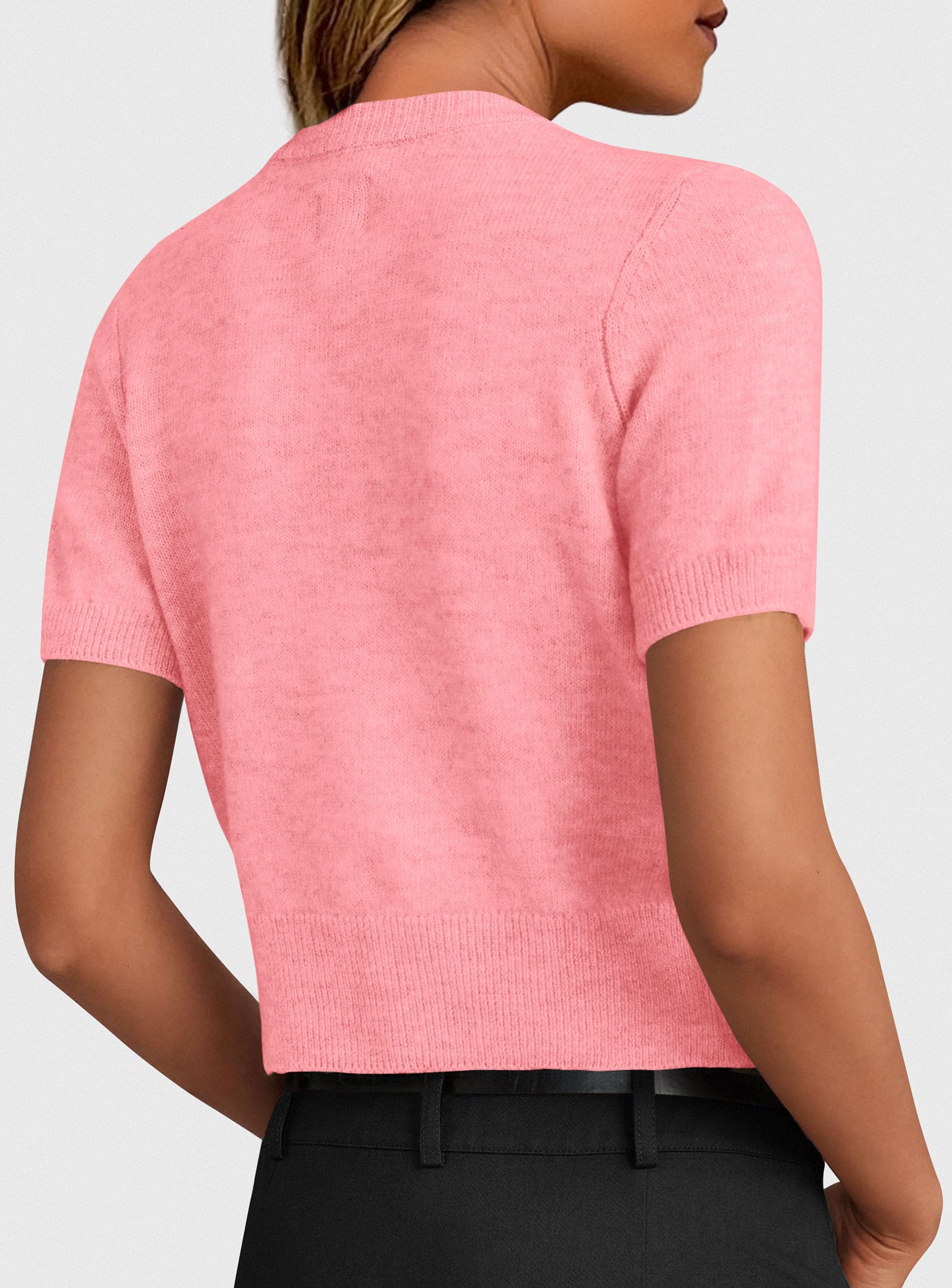 Womens Summer Cardigan Short Sleeve Sweater,Pink,S