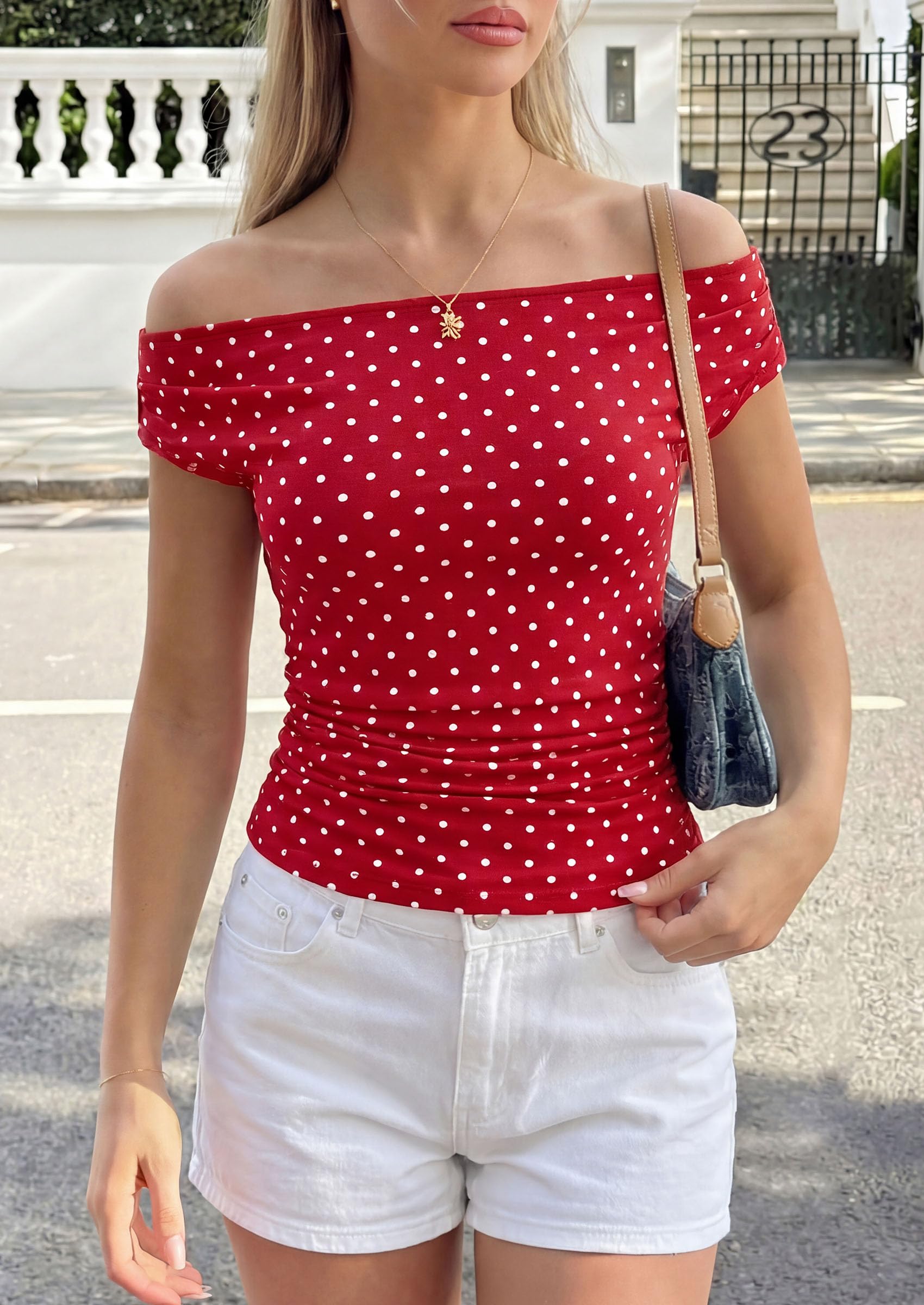Women's Summer Off The Shoulder Tops Cute Ruched Shirts