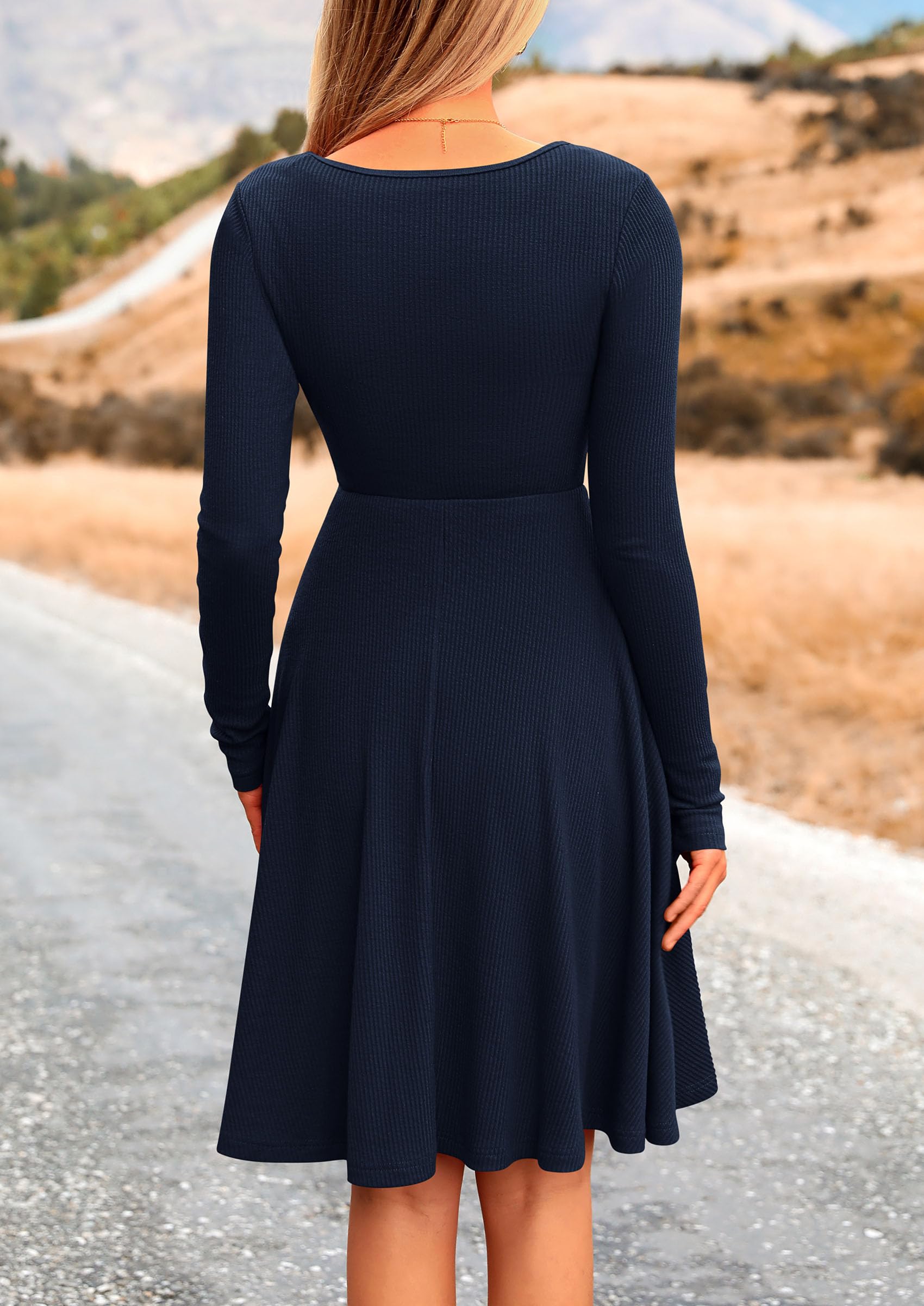 Women's Fall Casual Long Sleeve Short Dress (Navy,S)