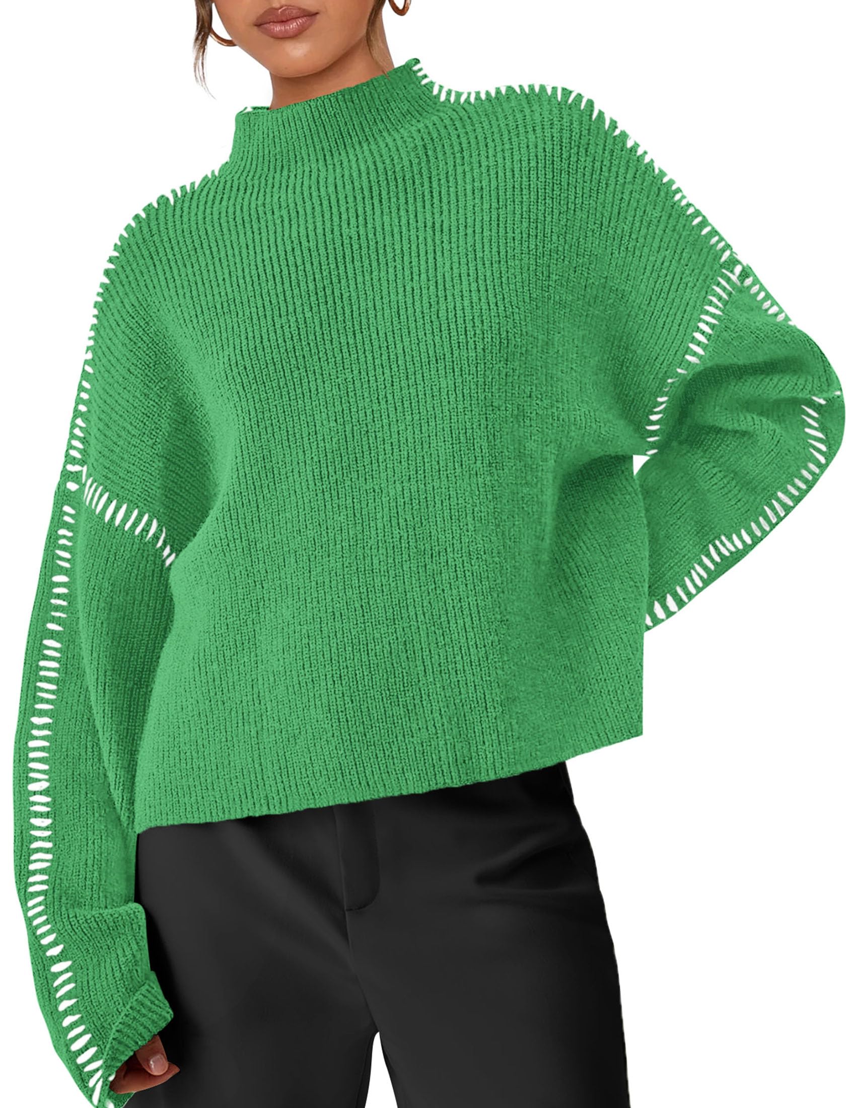 Womens Chunky Knit Oversized Pullover Sweaters,Green,S