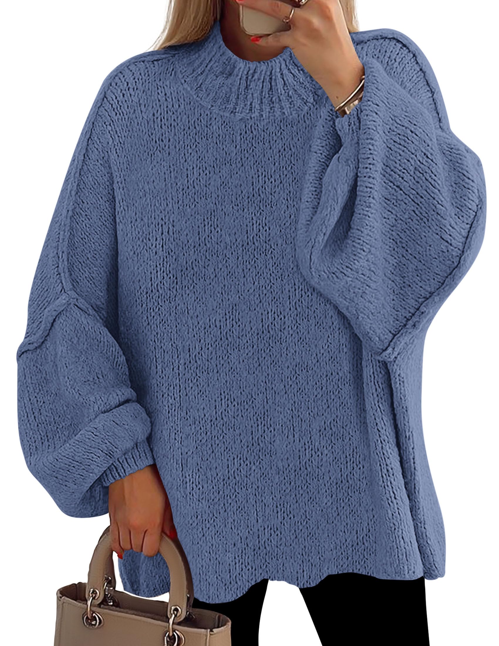 Women's Oversized Sweaters Fall Clothes (Blue,S)