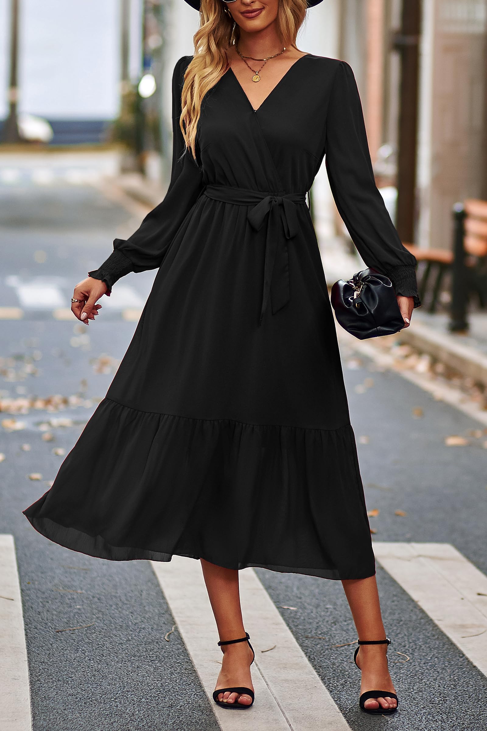 Womens Long Sleeve Boho Maxi Fall Floral Wedding Guest Dresses