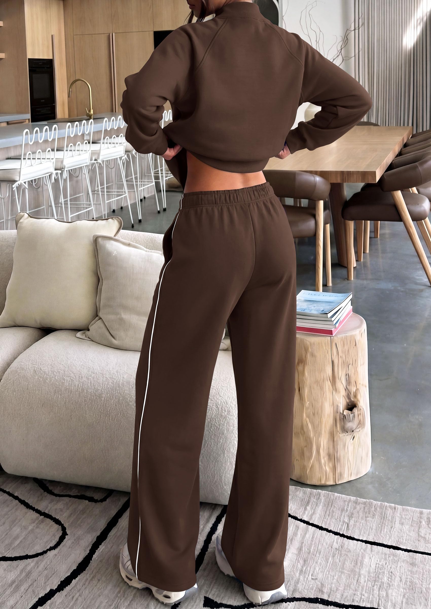 Women's 2 Piece Sweat Set Casual Fall Outfits,Brown,S