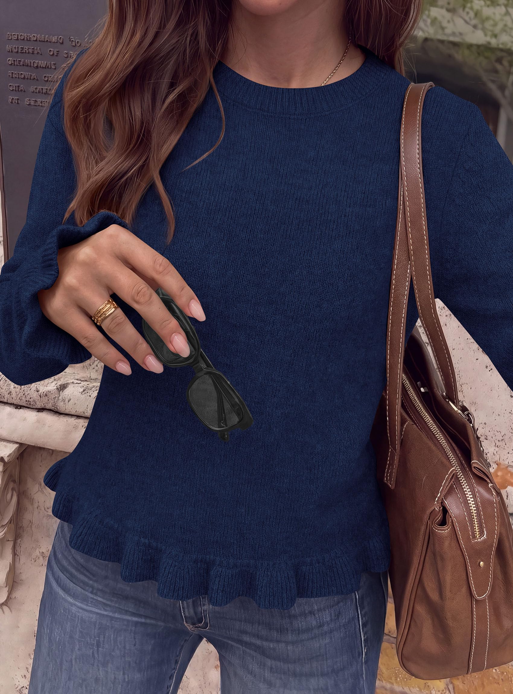 Women's Ruffle Sweaters Fall Fashion Cozy Knit Pullover