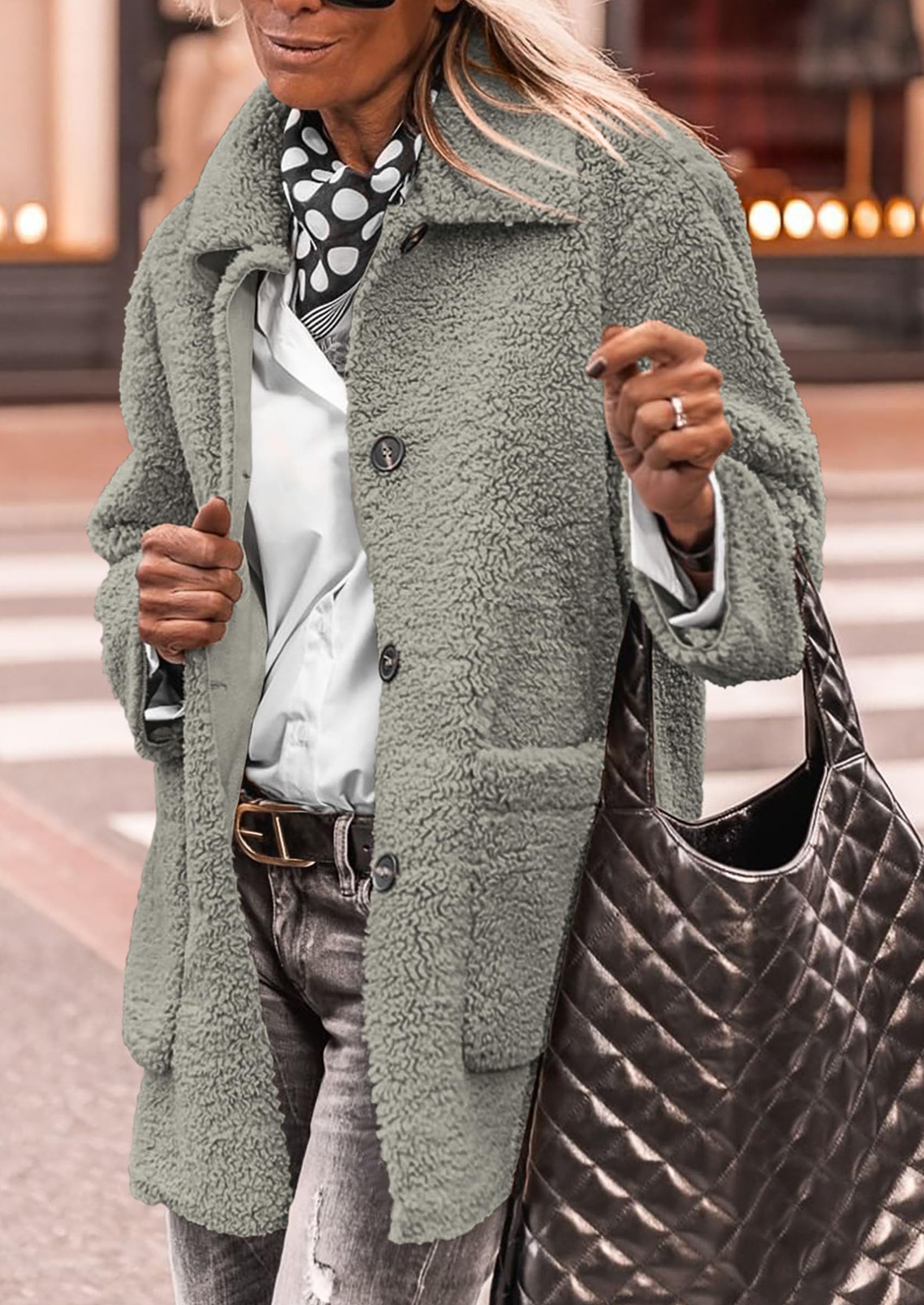 Women's Fleece Sherpa Coats Winter Outfits Grey,S