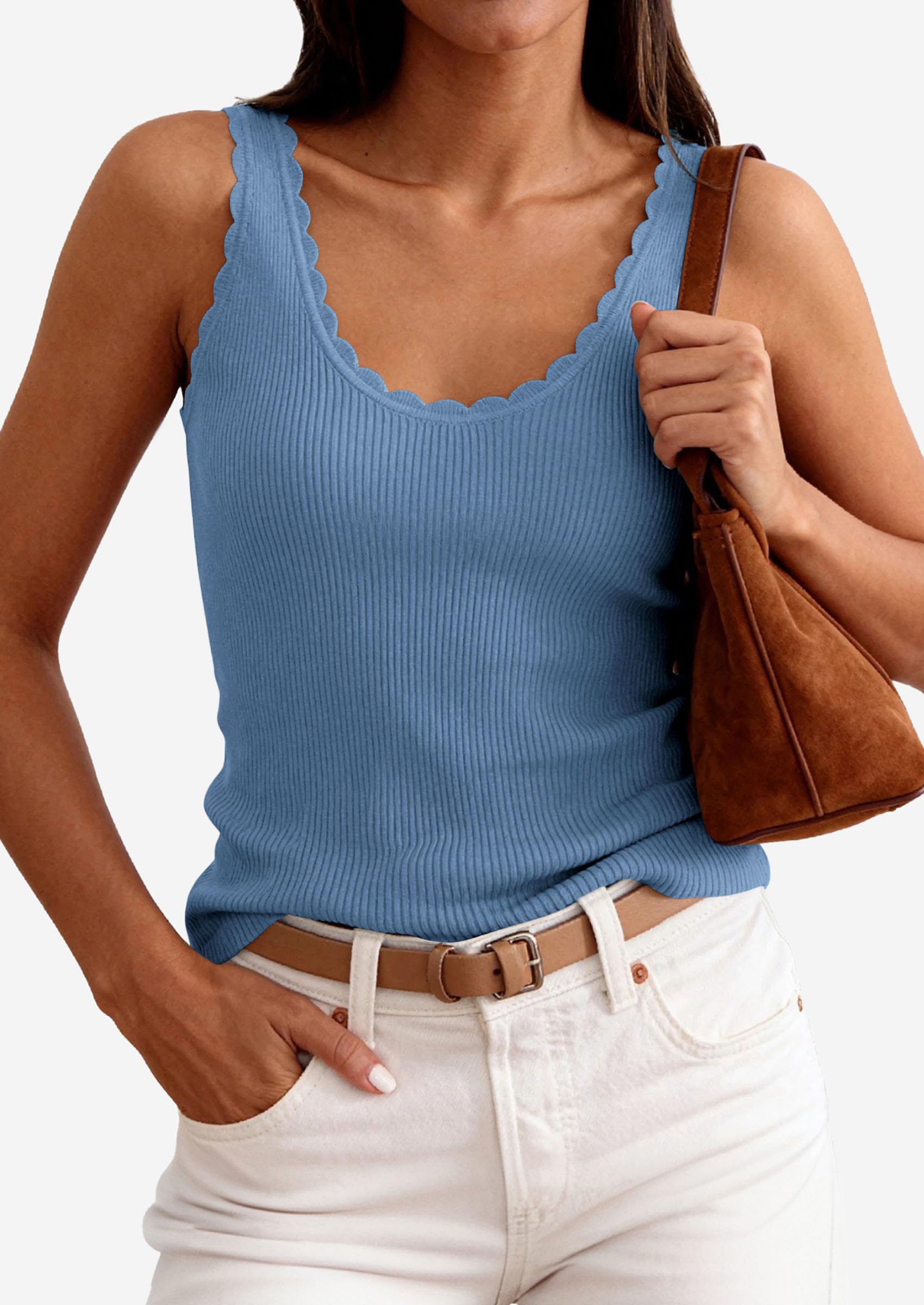 Womens Ribbed Knit Sleeveless Tank Tops,Grey Blue,XS