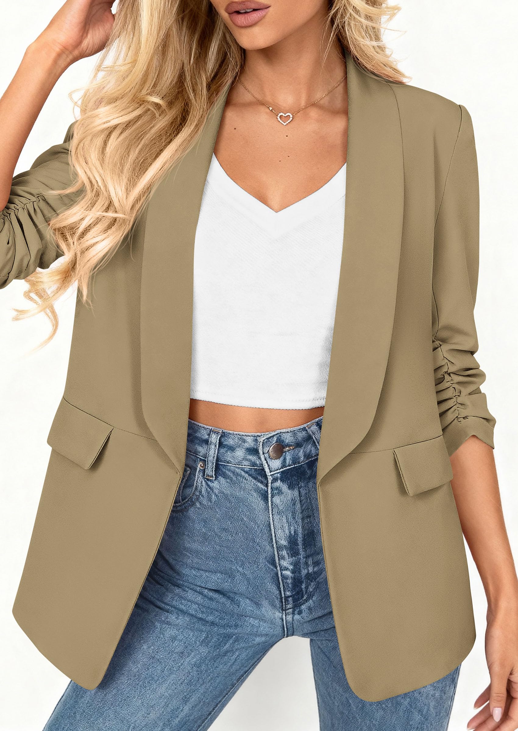 Women's Summer Blazers Business Casual Outfits Light Khaki,XS