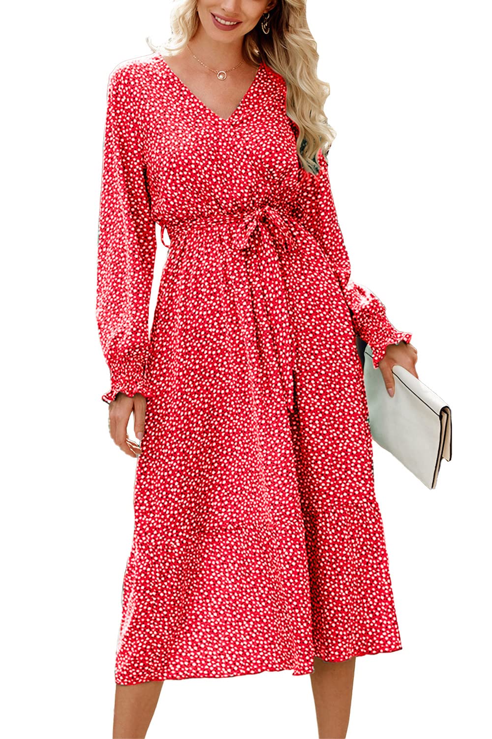 Womens Long Sleeve Boho Maxi Fall Floral Wedding Guest Dresses