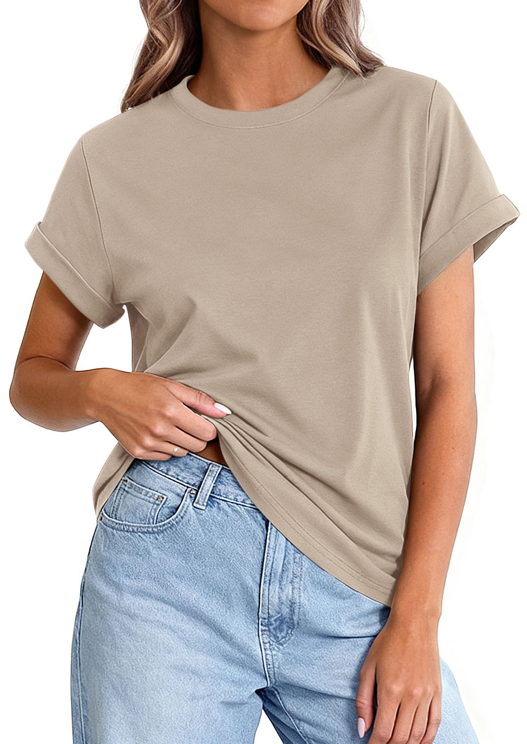 Womens Summer Tops Short Sleeve Shirts,Apricot,S