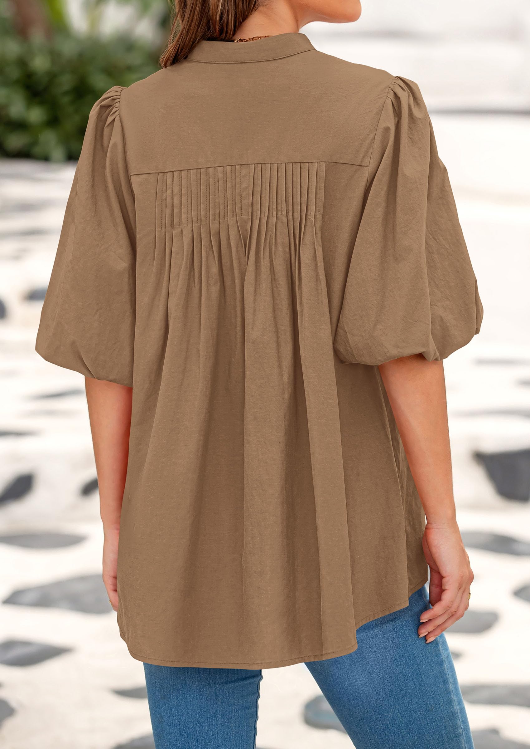 Short Sleeve Henley Shirts for Women,Light Khaki,S
