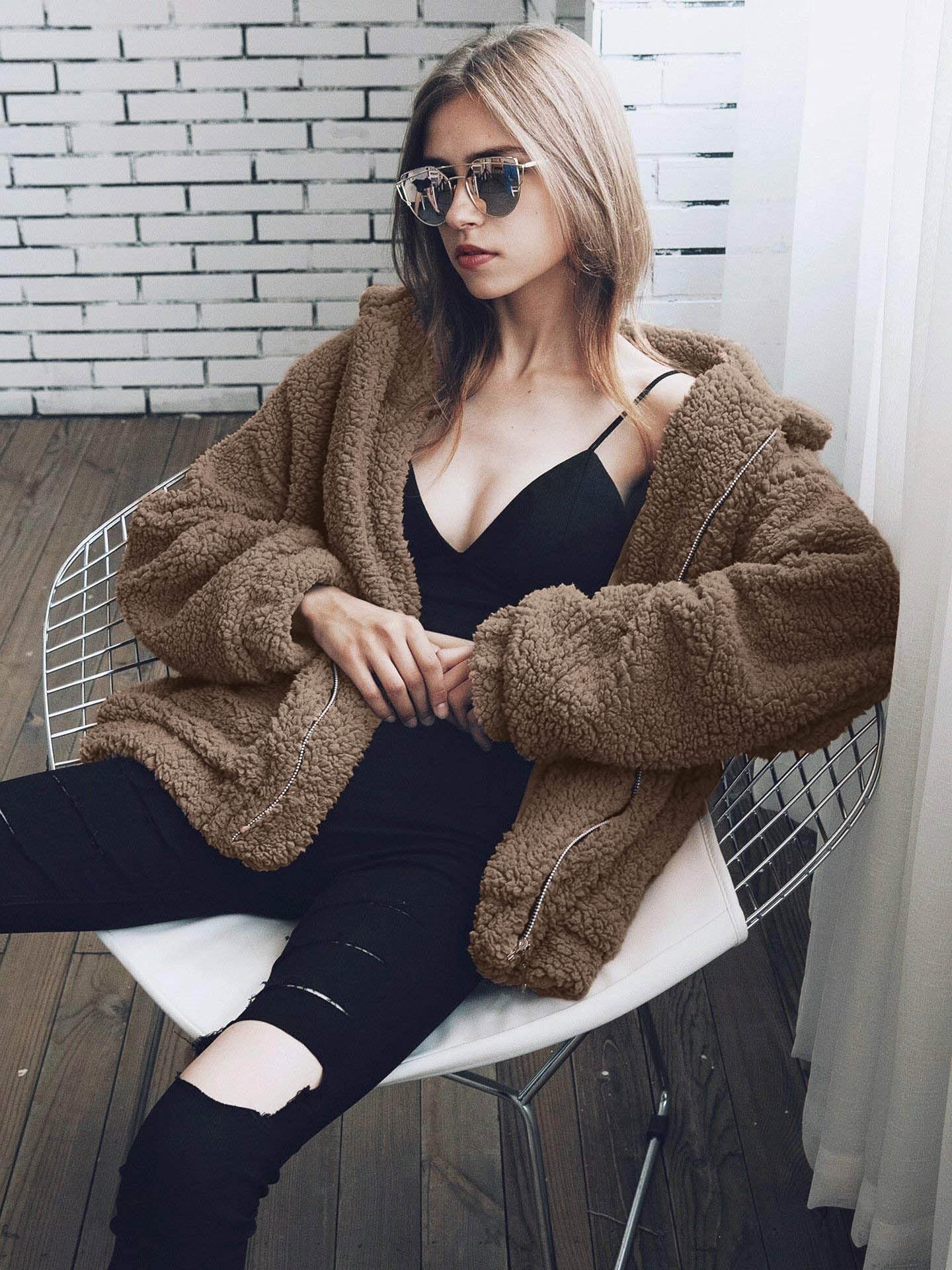 Oversized Sherpa Fleece Jacket Women's Winter Coats Outerwear