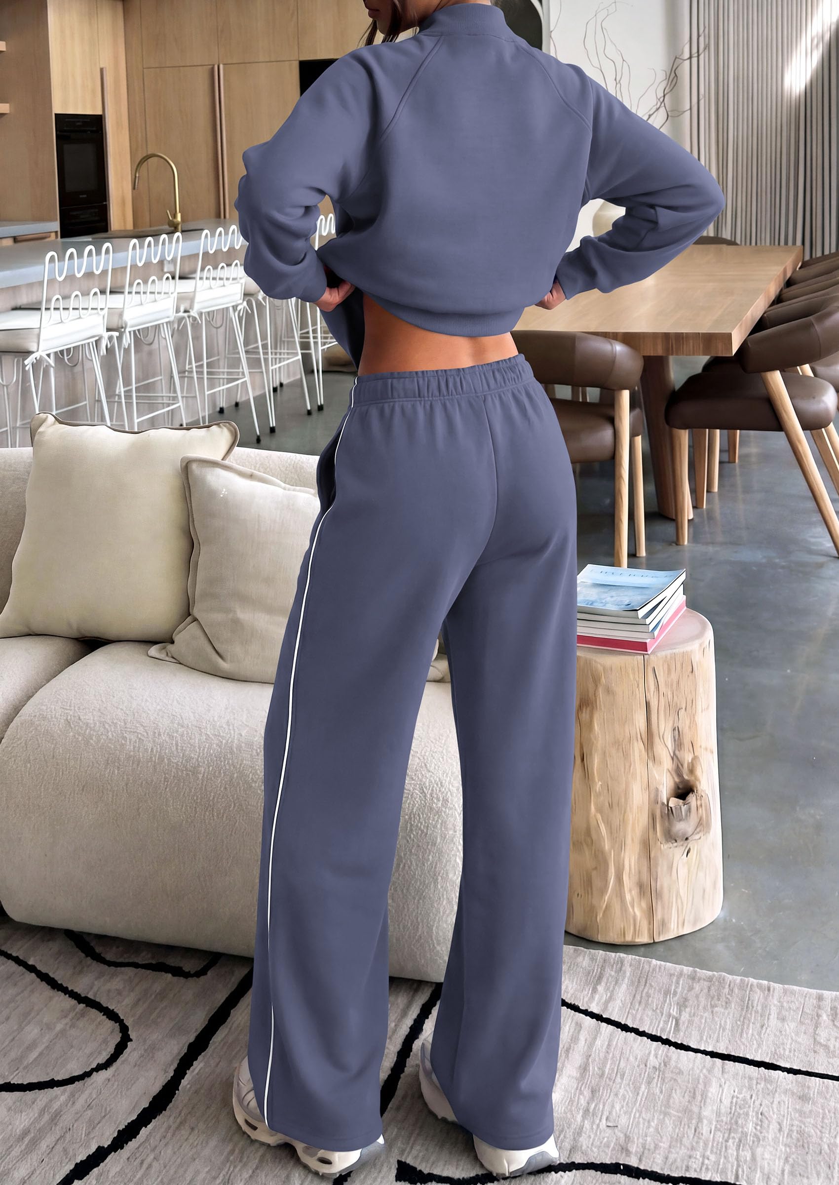 Women's 2 Piece Sweat Set Casual Fall Outfits,Grey Blue,S