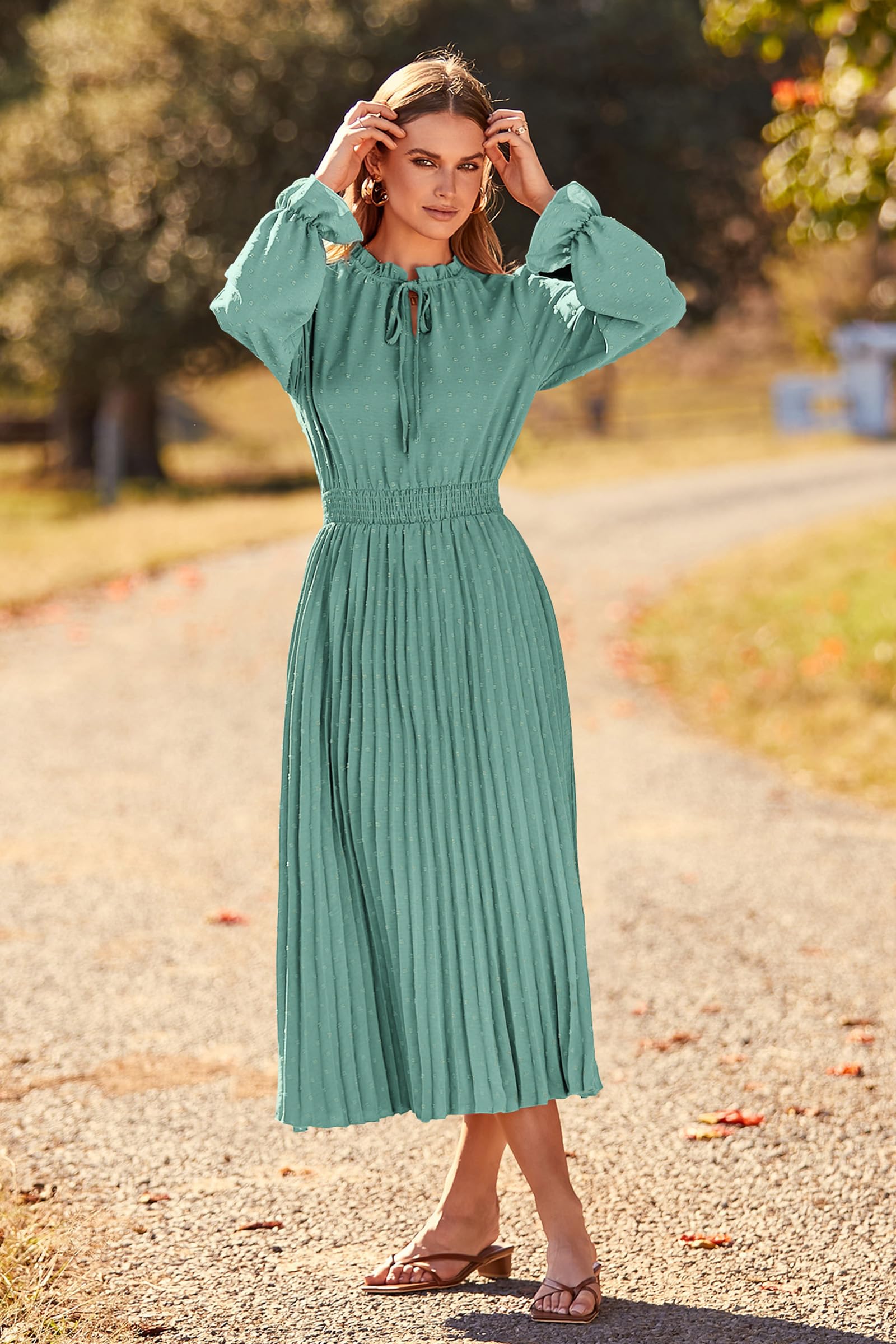 Women's Fall Midi Wedding Guest Dress(Green,Small)
