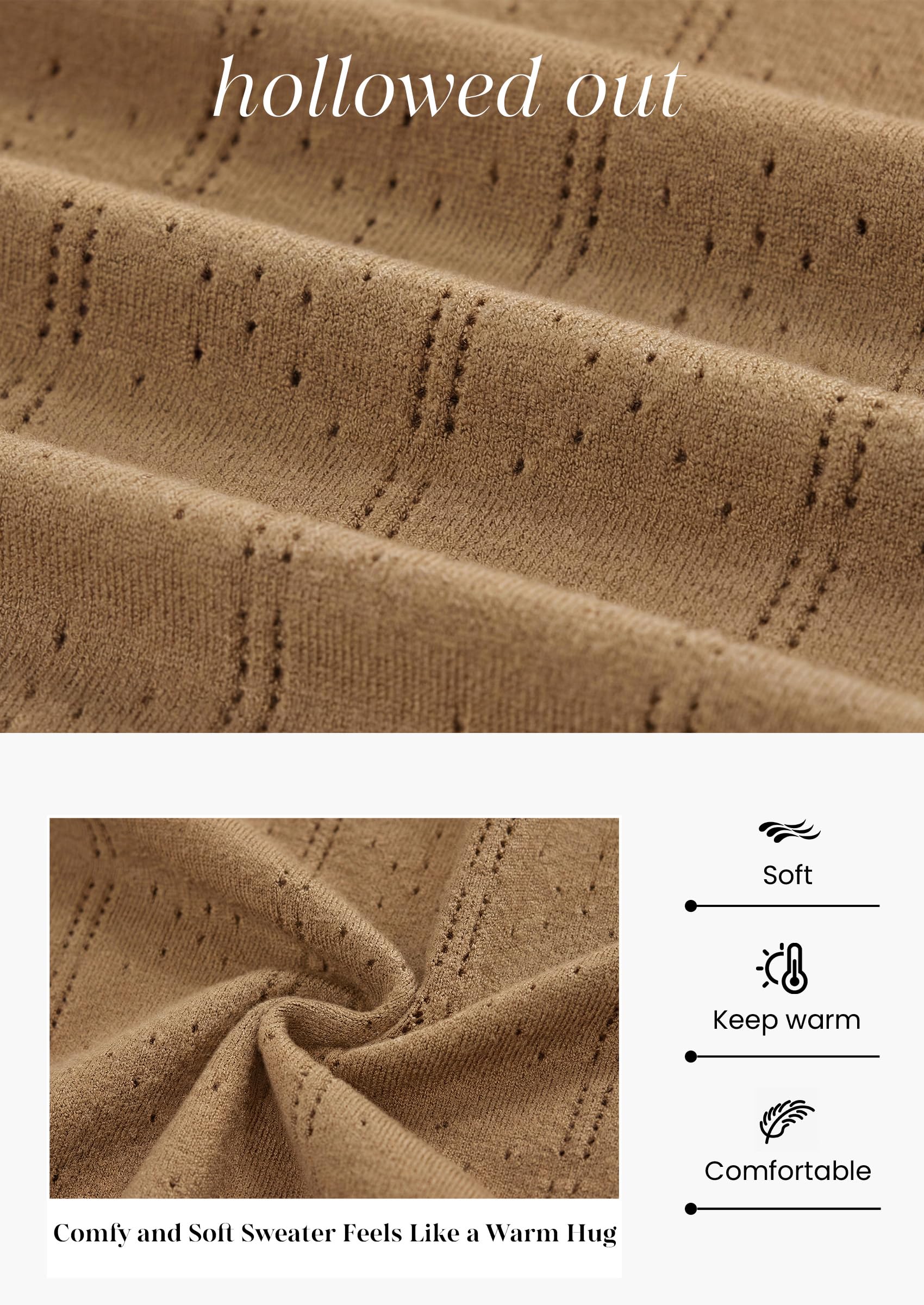 Women Fall Fashion Hollow Out Holiday Sweaters Khaki,S