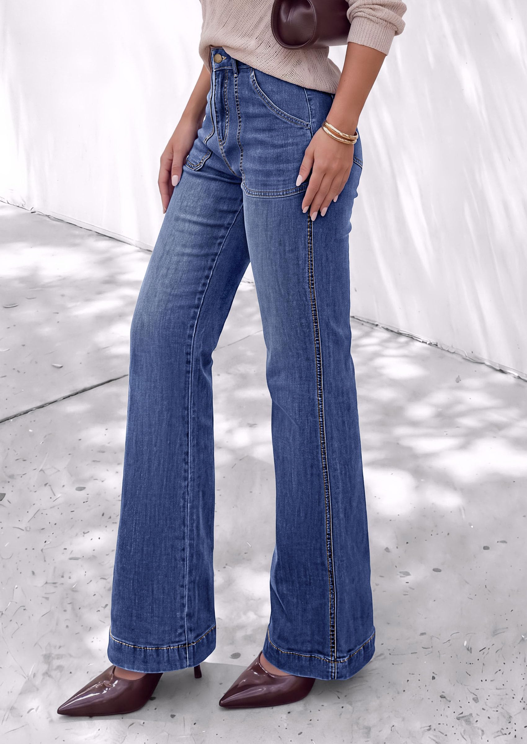 Womens High Waisted Wide Leg Jeans Demin Pants