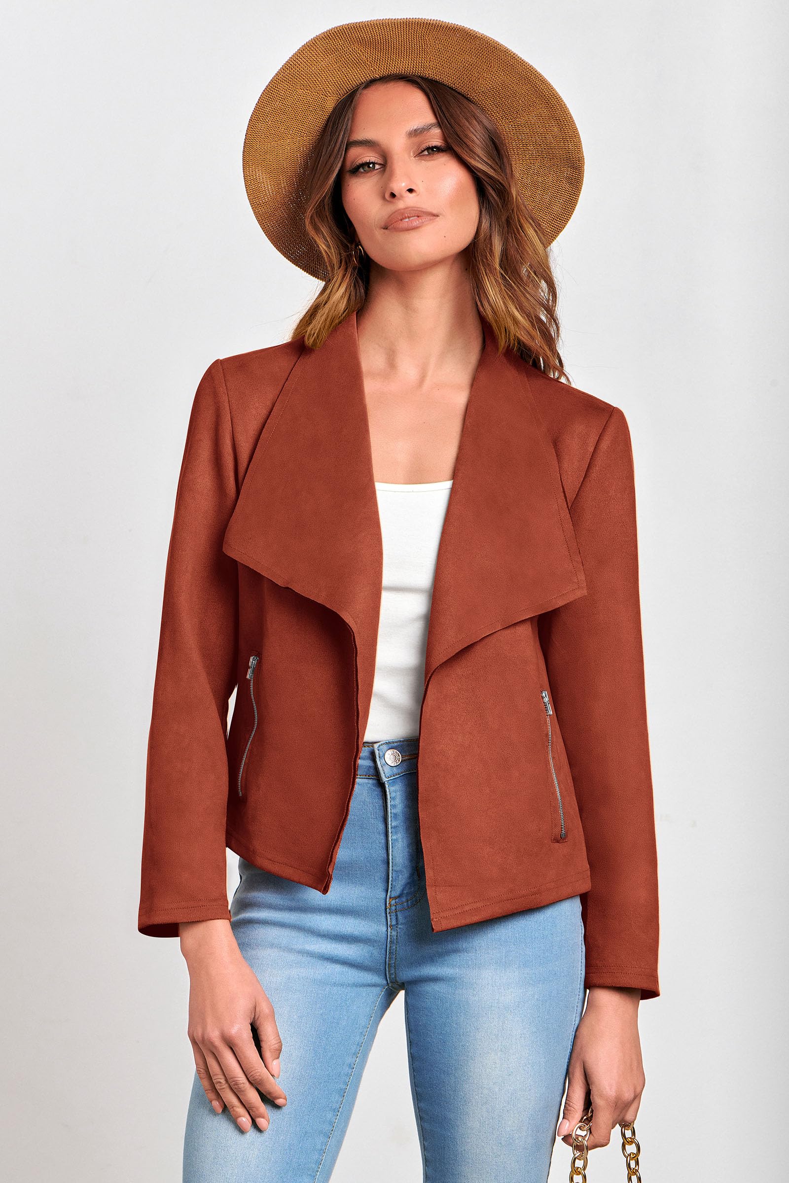 Women's Fall Fashion Faux Suede Jackets(Rust Red,Small)