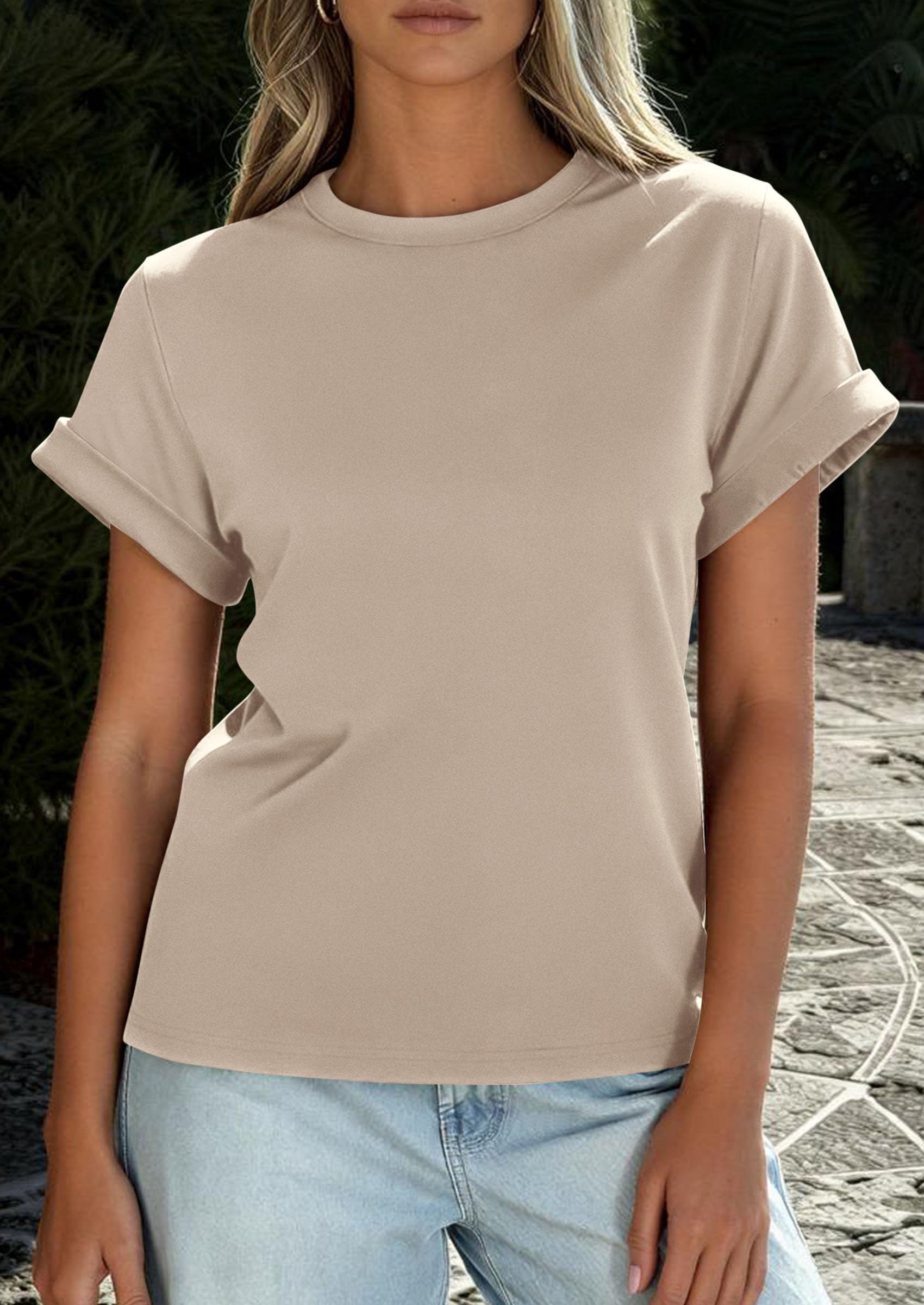 Womens Summer Tops Short Sleeve Shirts,Apricot,S