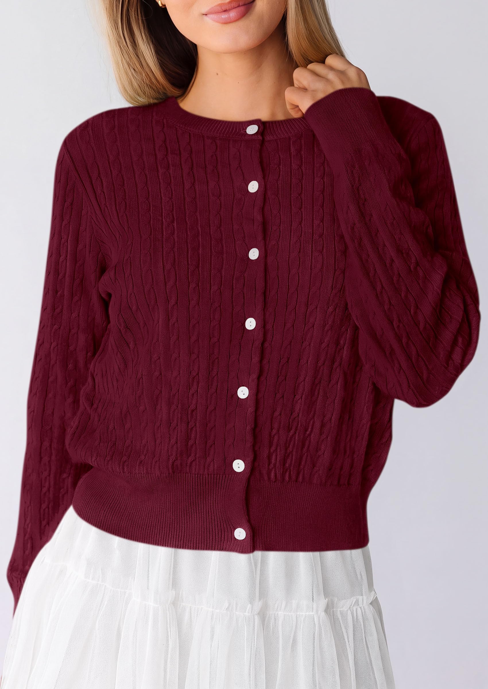 Women Fall Lightweight Cardigans Button Up Cable Knit Sweaters