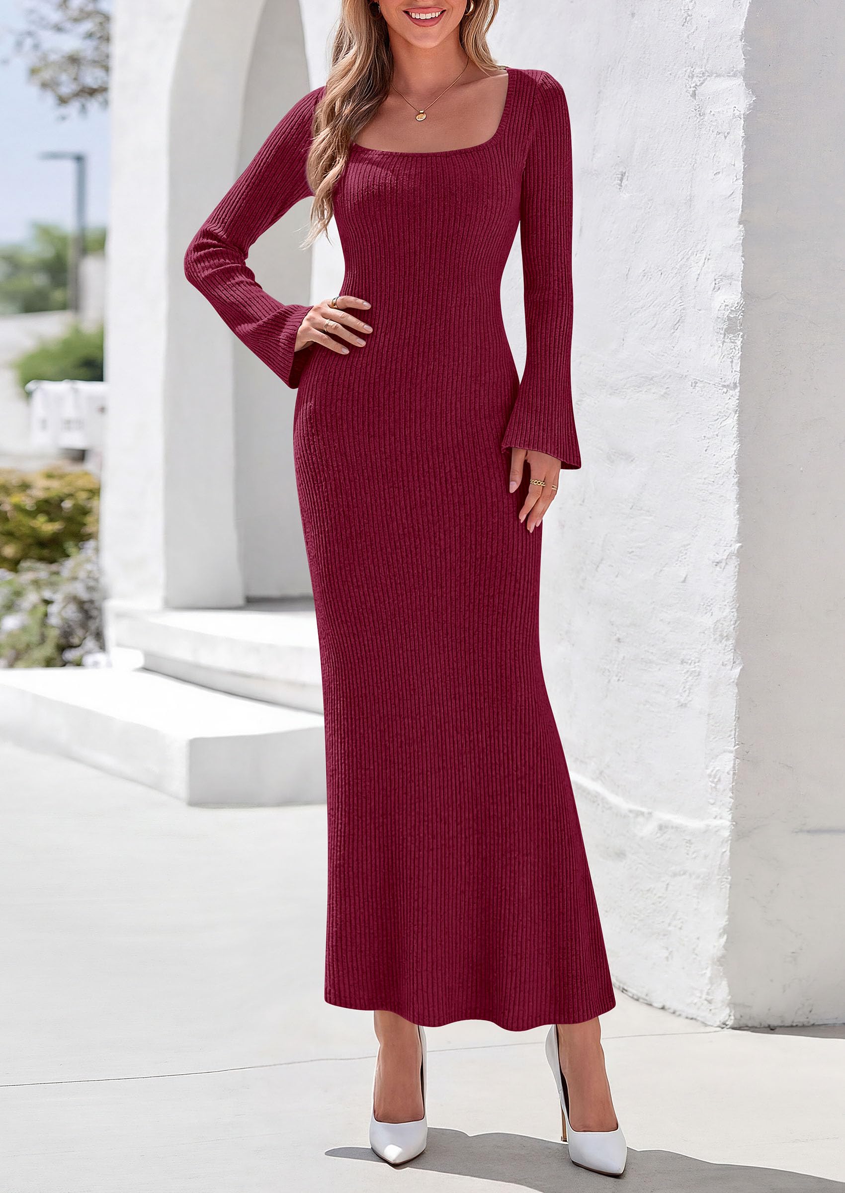 Women's Fall Long Sleeve Dresses Maxi Bodycon Sweater Dress