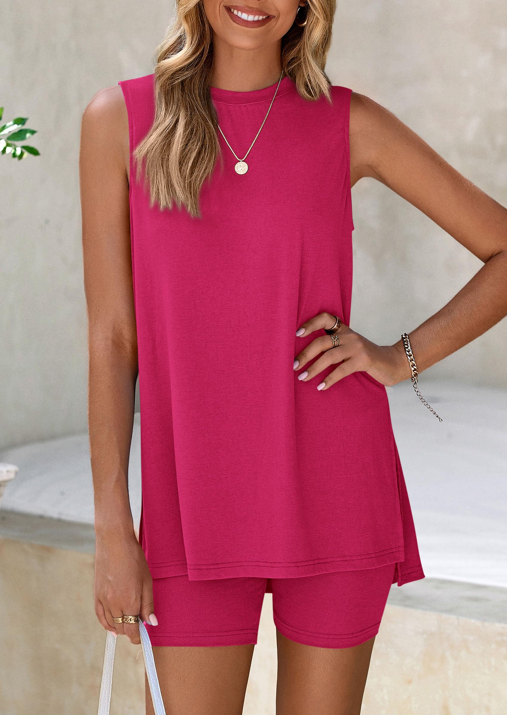 Lounge Sets for Women Matching 2 Piece Outfit,Rose Red,S