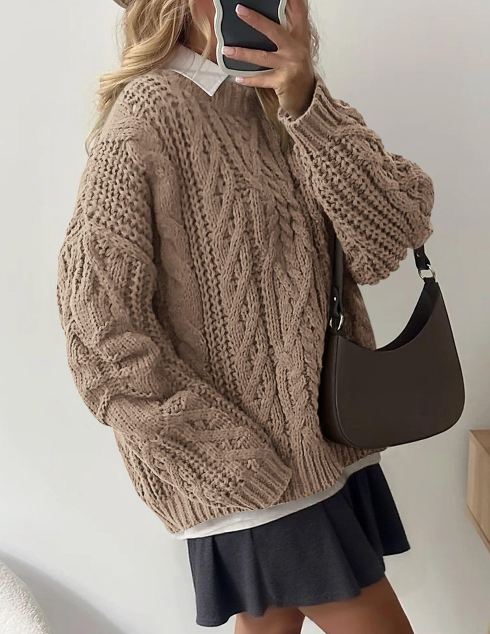 Womens Oversized Fall Sweaters Chunky Cable Knit Pullover Tops