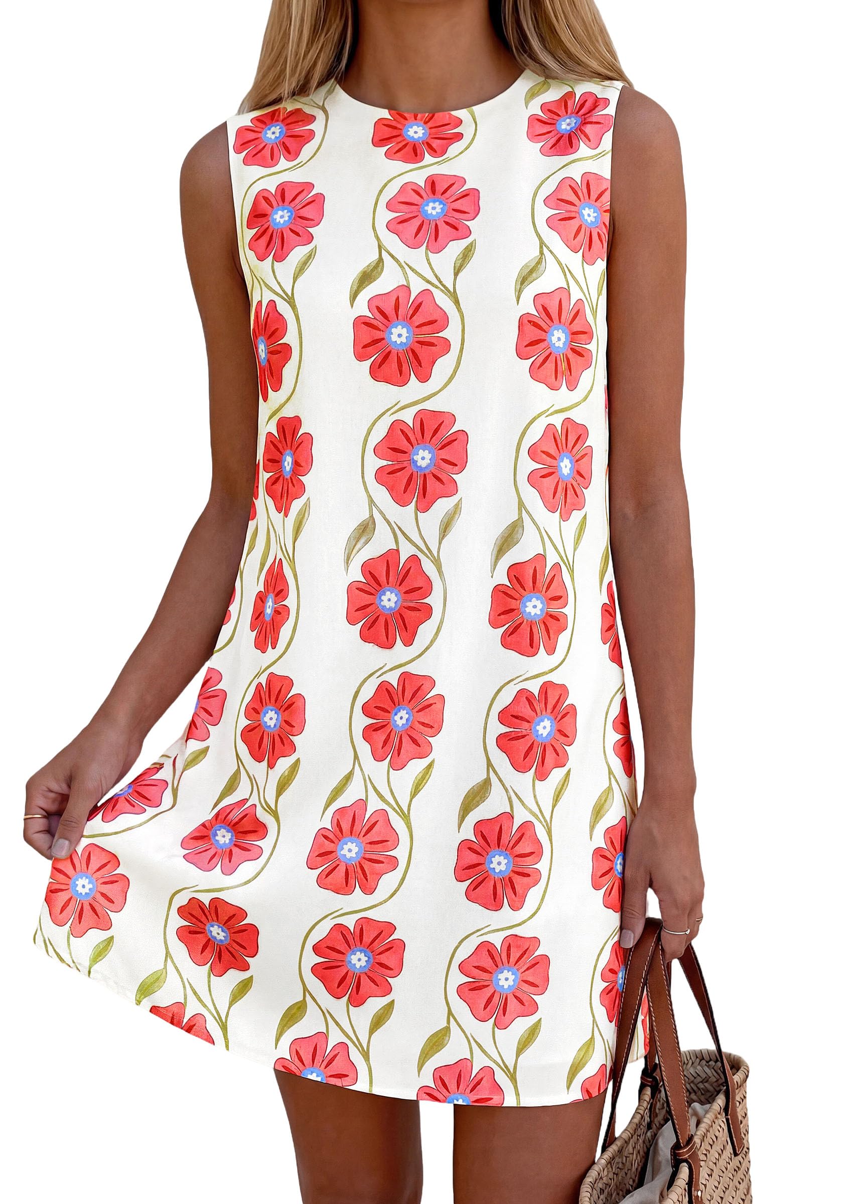 Women's Summer Floral Sundresses Sleeveless Mini Dress