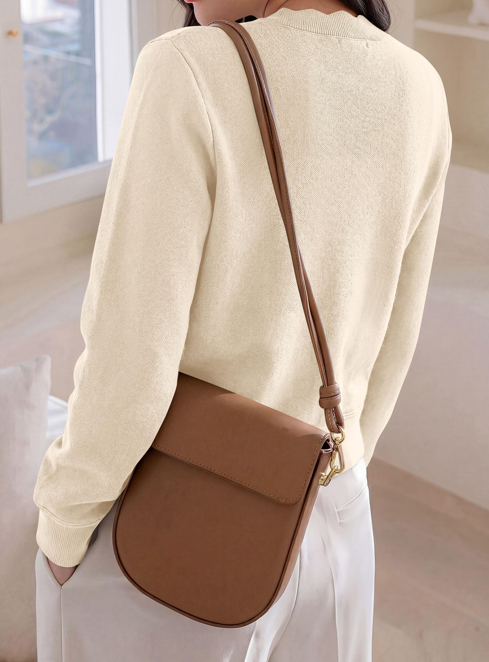 Womens Lightweight Cardigan Sweaters Scalloped Trim Fall Tops