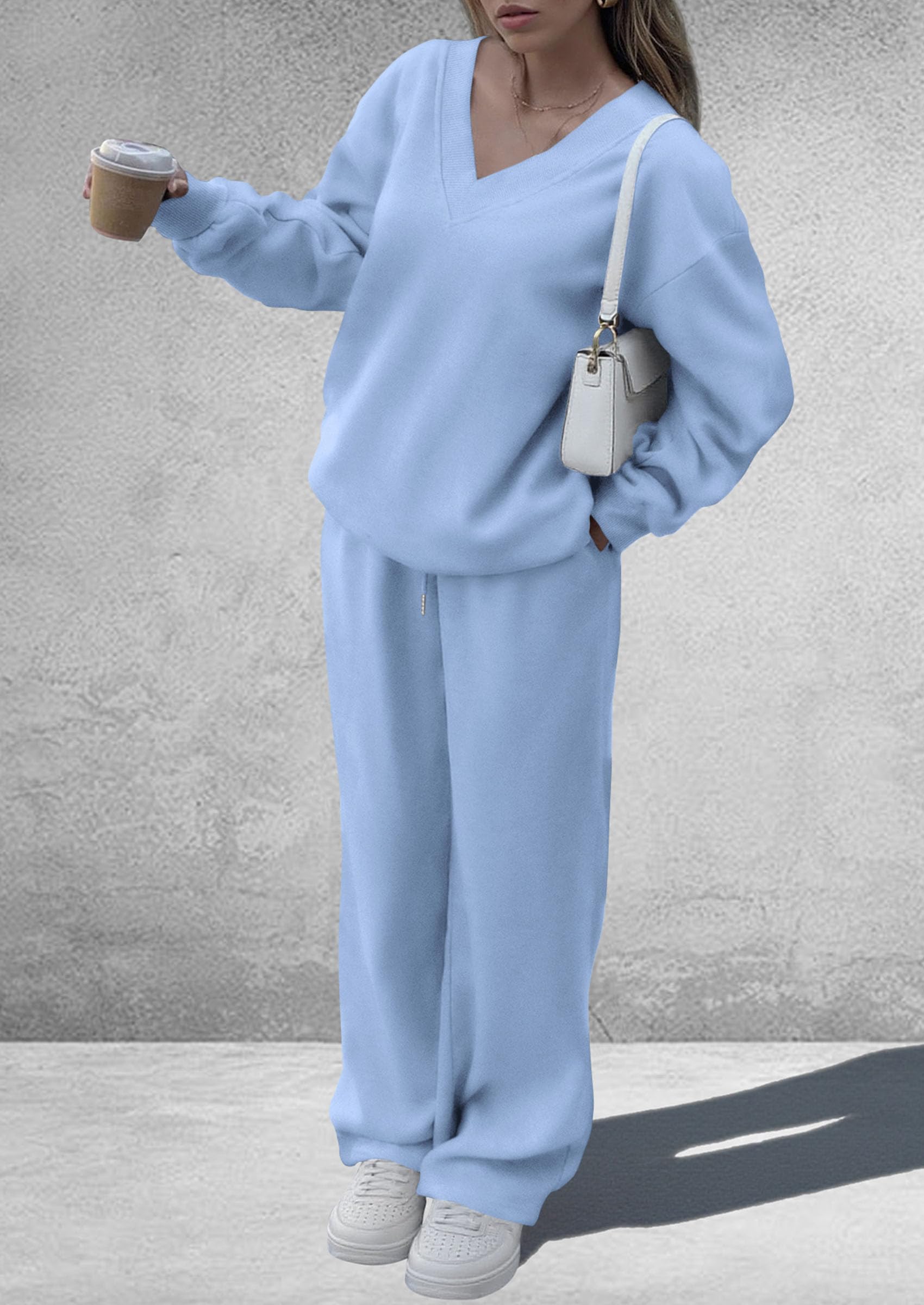 Womens 2 Piece Outfits Fall Sweatsuits,Light Blue,S