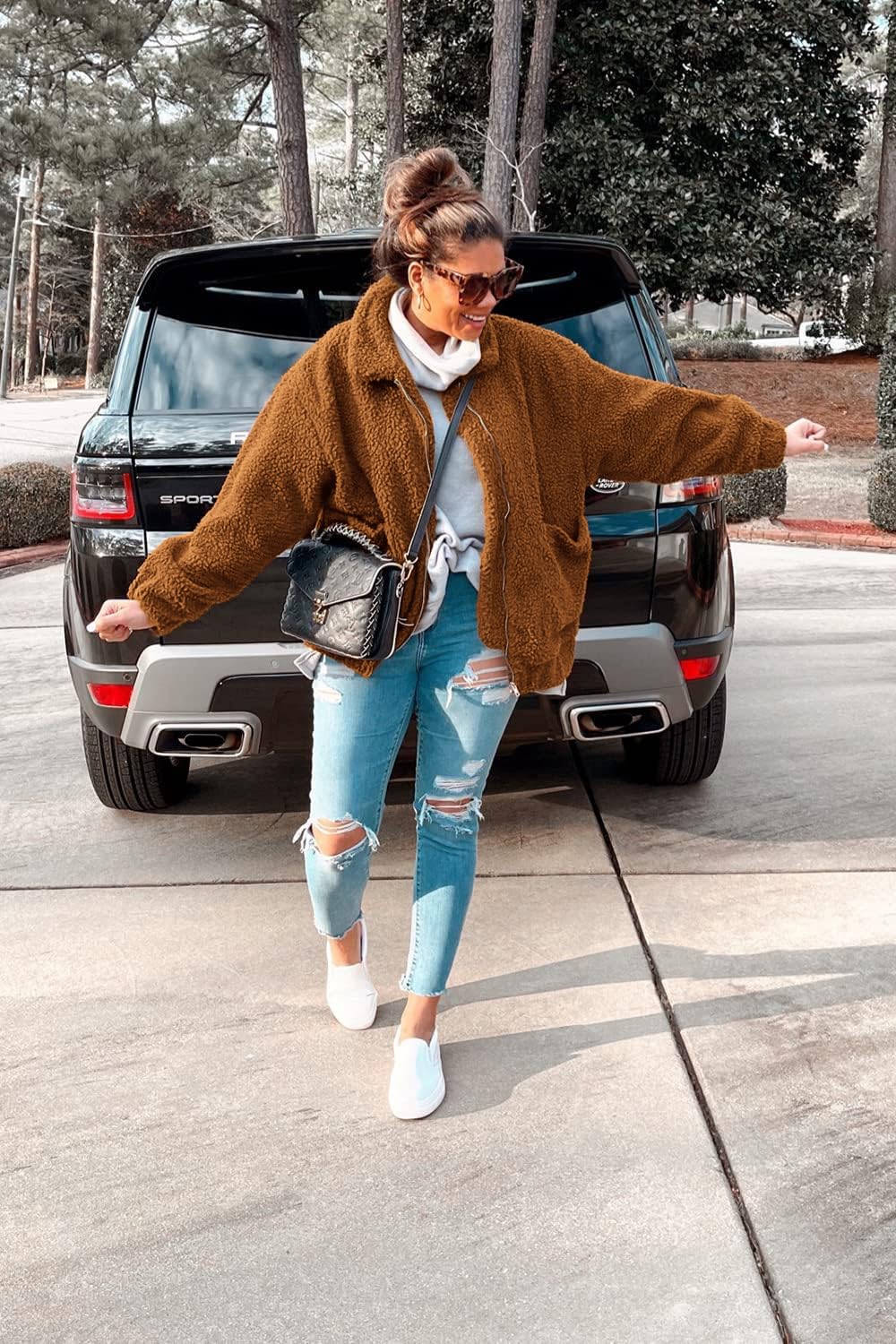 Women's Oversized Sherpa Fleece Coats, Golden,S