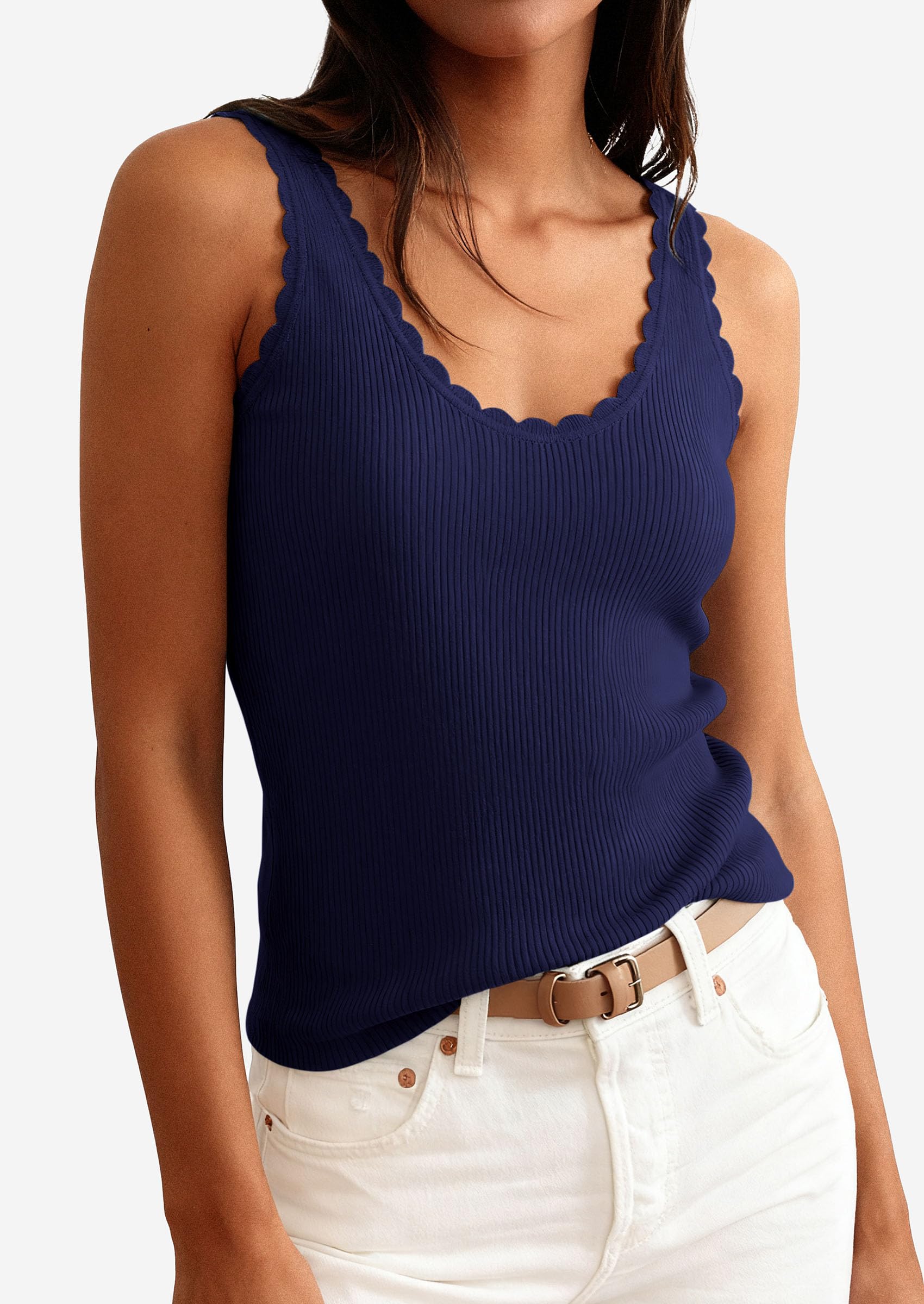Womens Ribbed Knit Sleeveless Tank Tops,Navy,XS