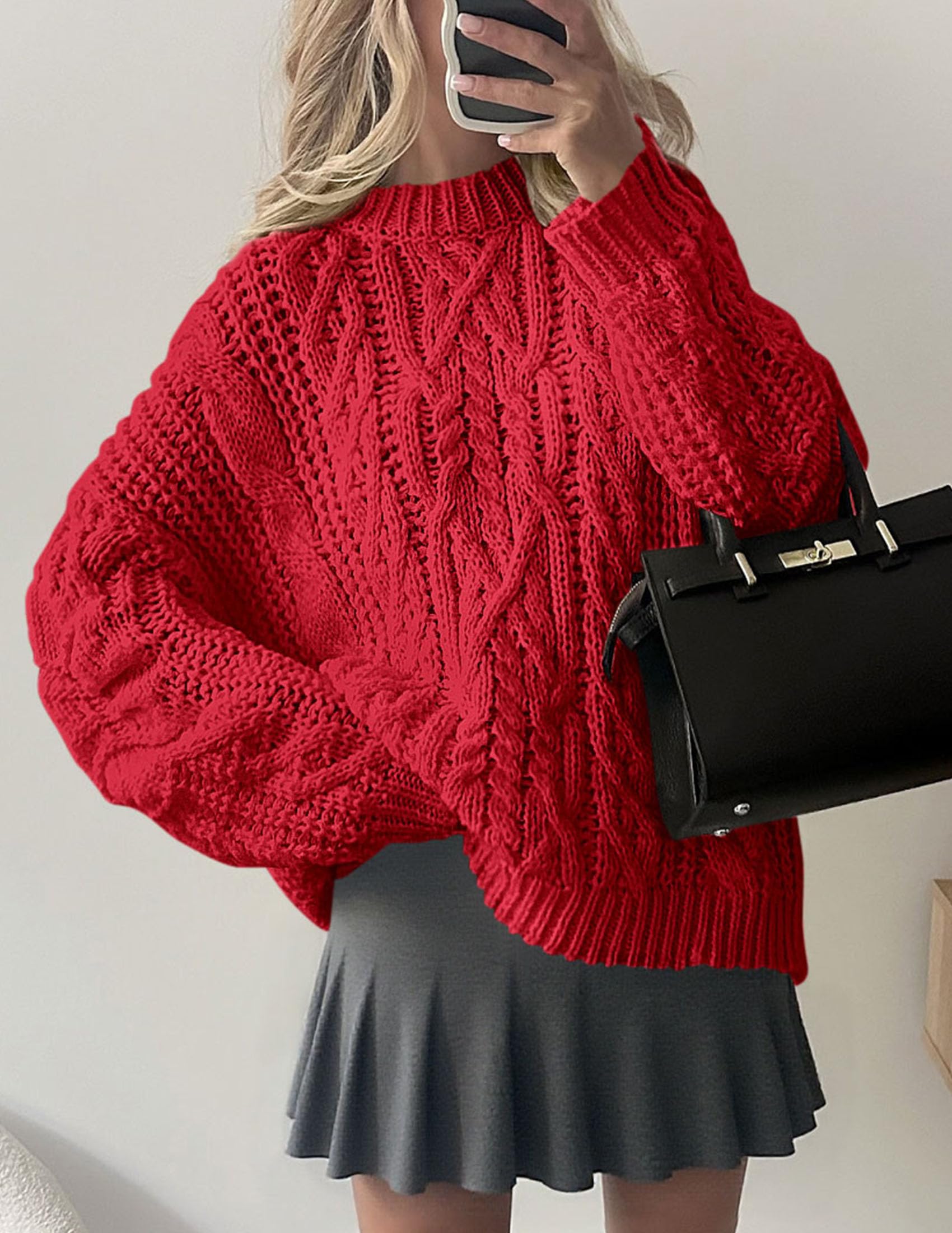 Womens Oversized Fall Sweaters Chunky Cable Knit Pullover Tops