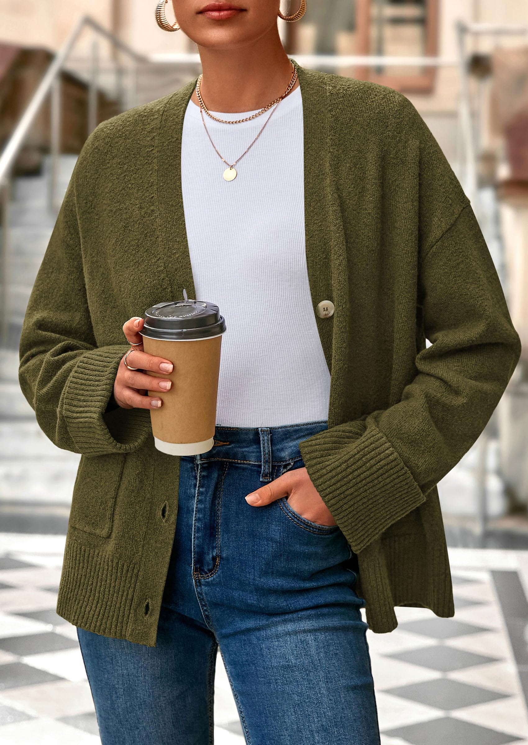 Women's Winter Oversized Cardigan Sweaters (Army Green,S)