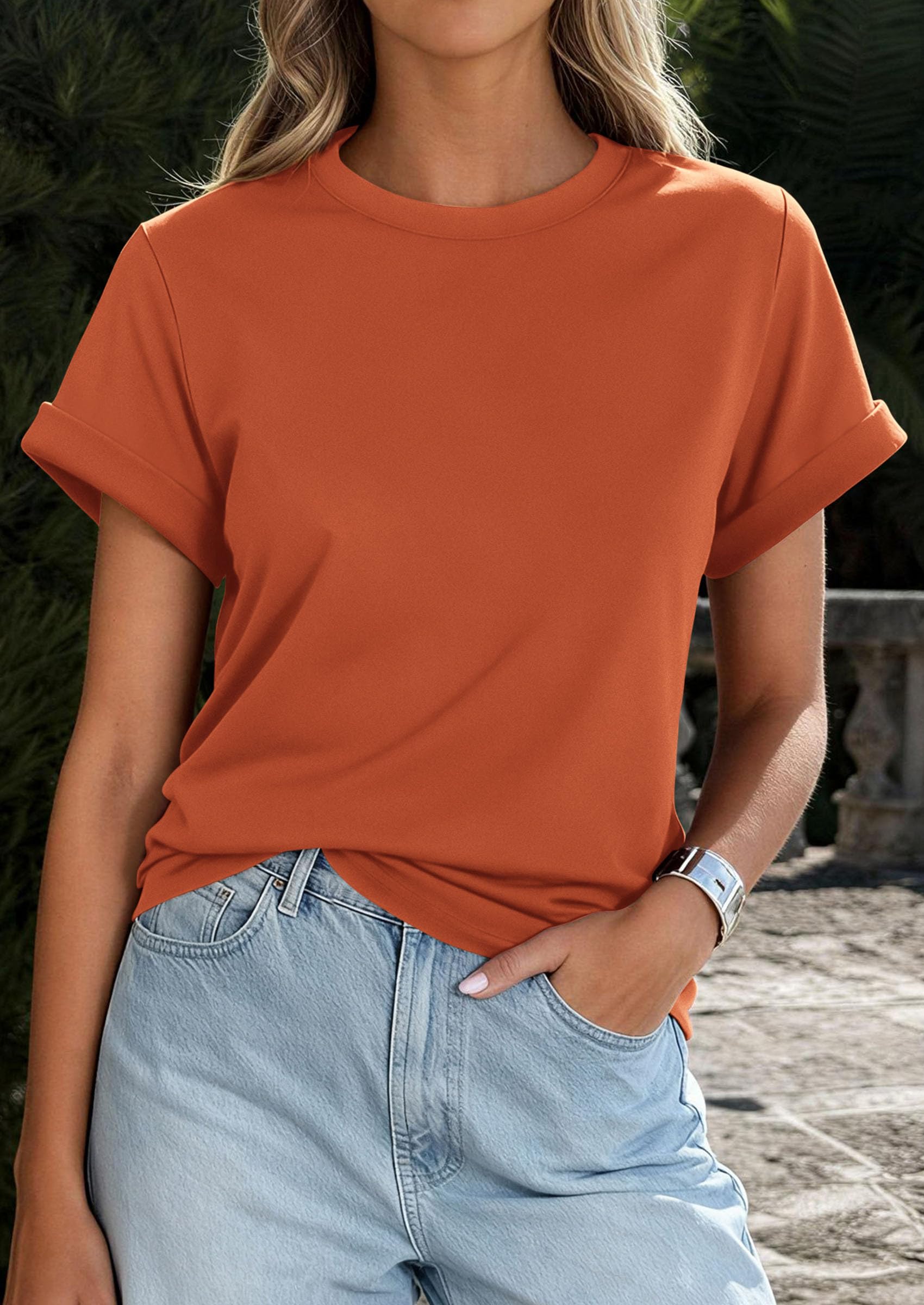 Womens Summer Tops Short Sleeve Shirts,Rust Red,S