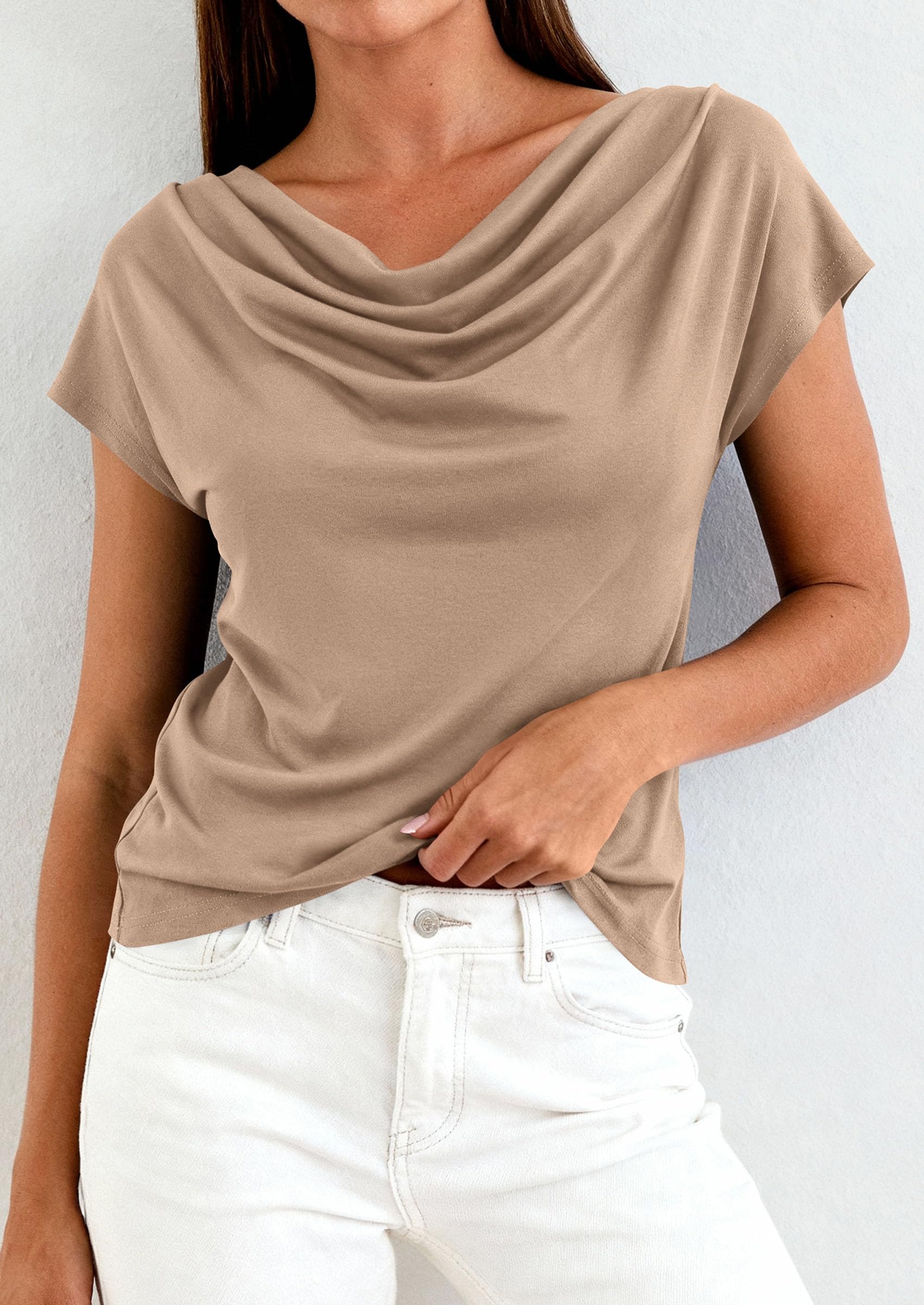 Womens Tops Dressy Business Casual Work Blouses, Khaki,XS
