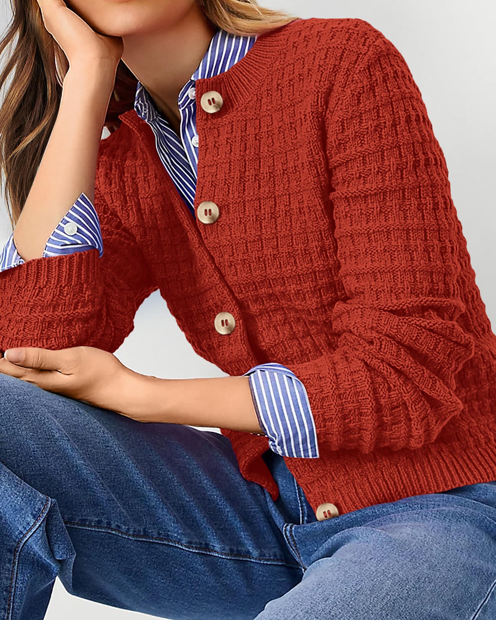 Women's Fall Lightweight Cardigan Sweaters Orange Red