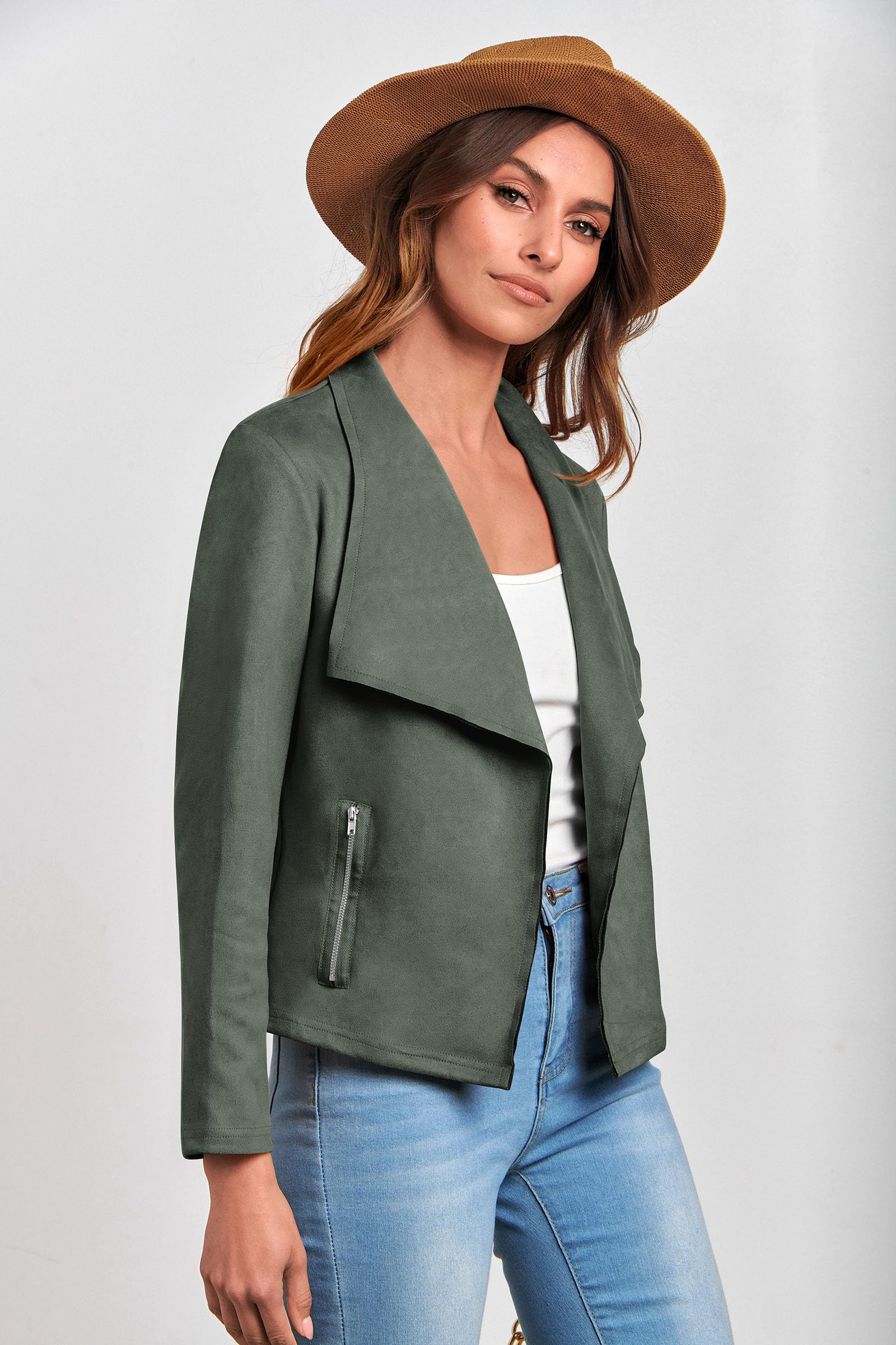 Women's Fall Fashion Faux Suede Jackets(Light Green,Small)