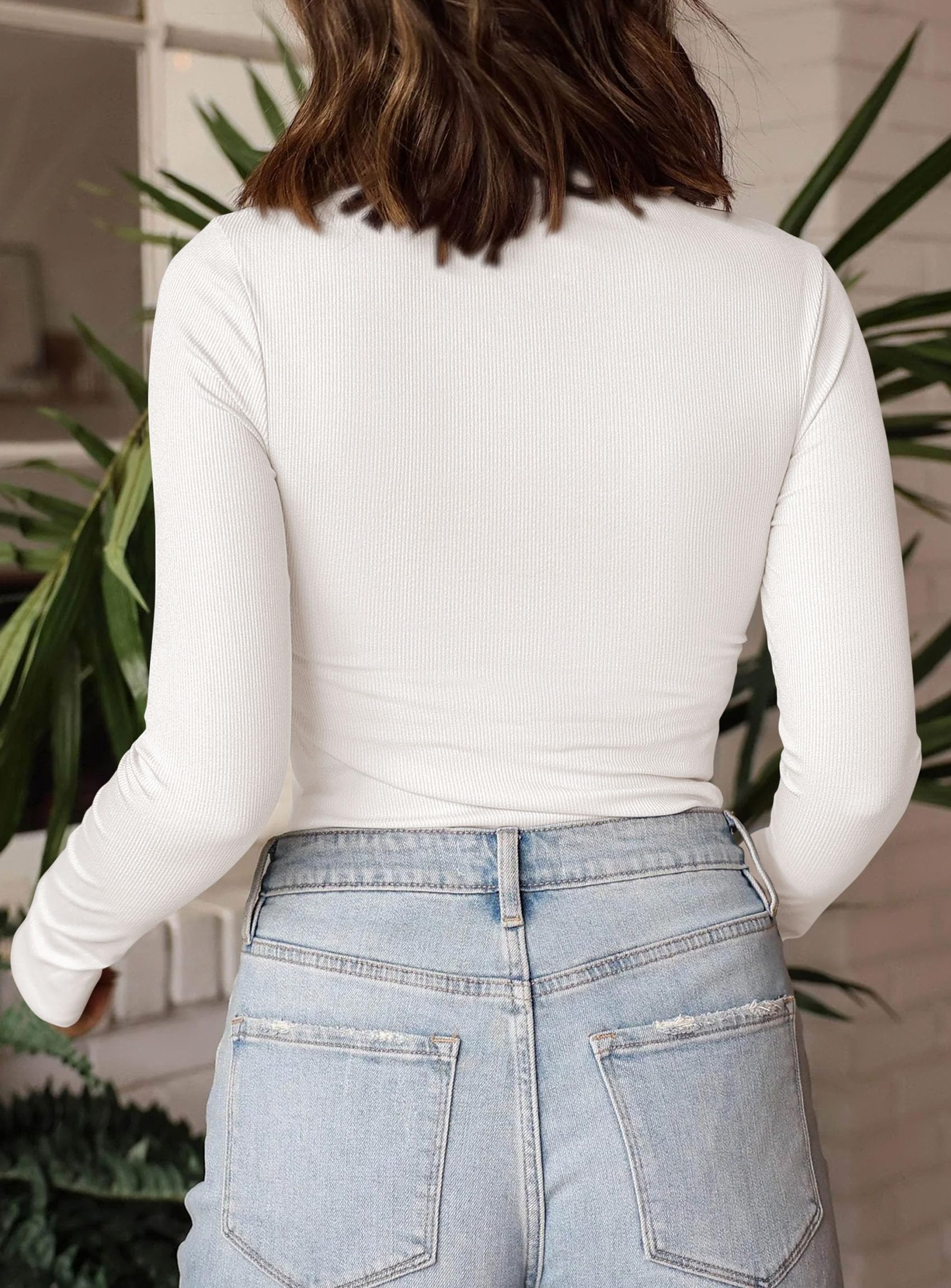 Womens Mock Turtleneck Fall Long Sleeve Shirts,White,M