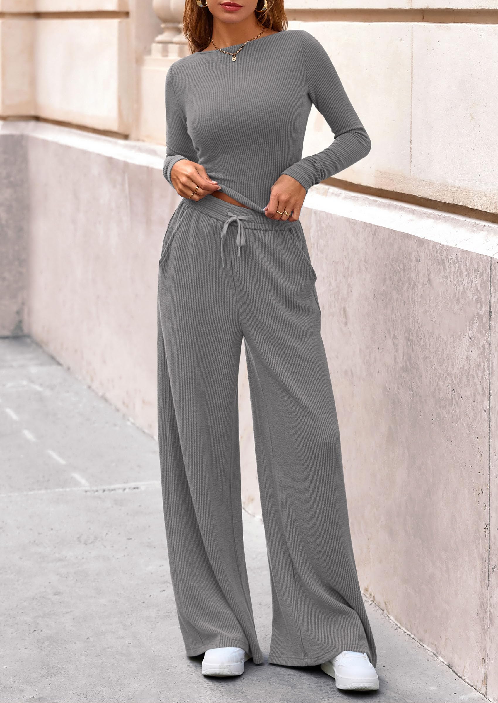 Matching Sets Women Clothing 2 Piece Lounge Set,Grey,S