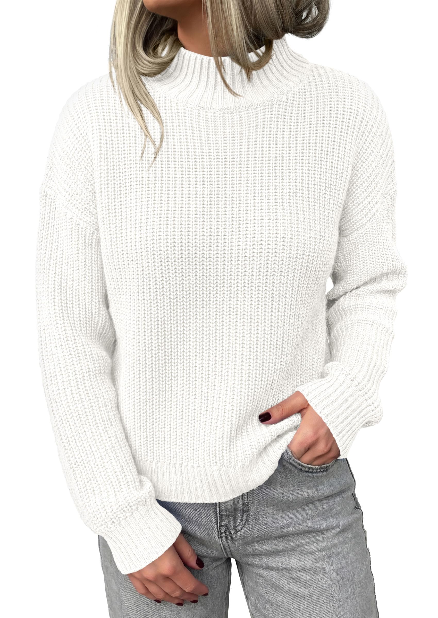 Women's Chunky Knit Fall Mock Turtleneck Pullover Sweaters