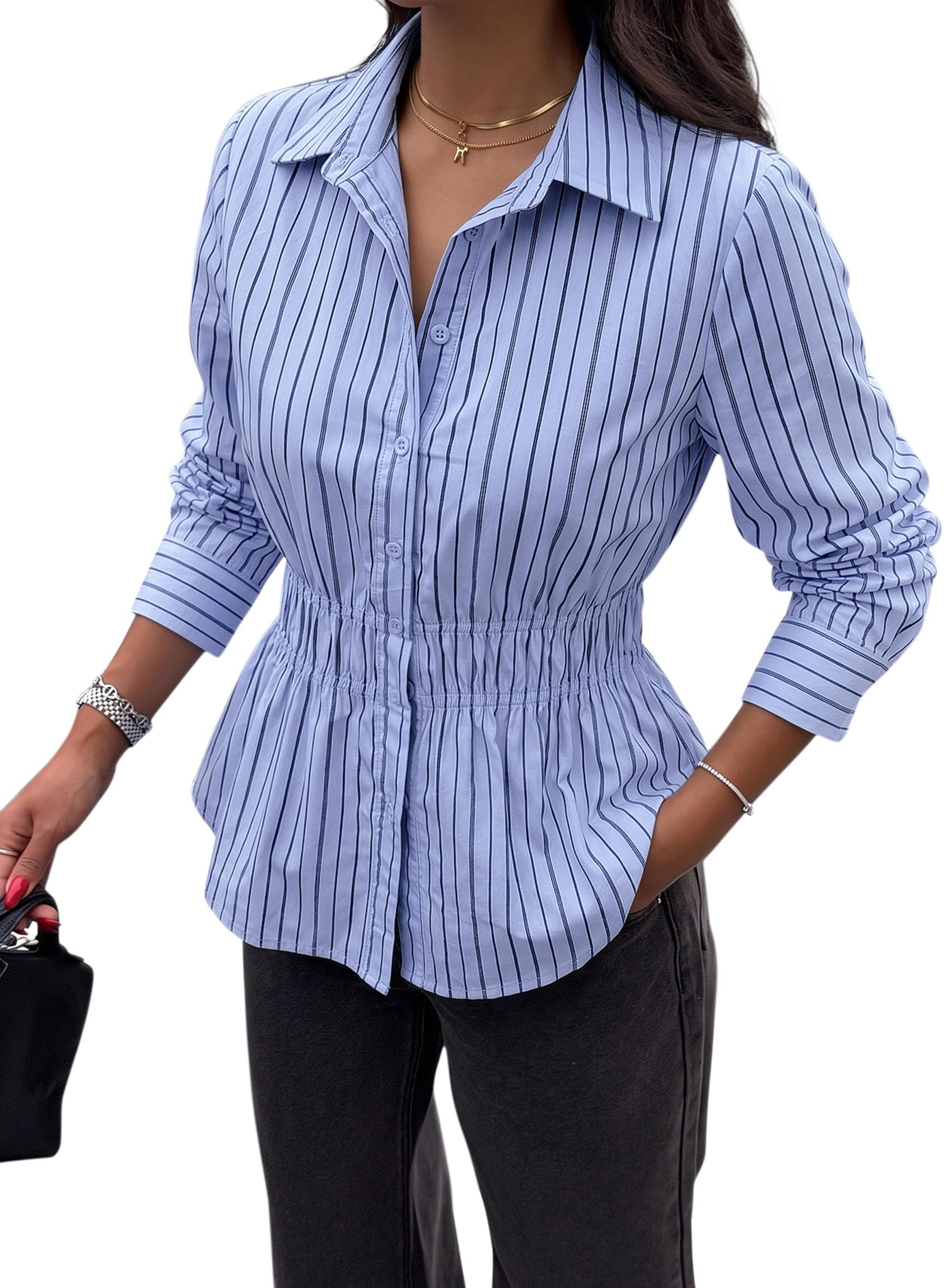 Women's Peplum Button Down Work Shirts Business Casual Tops