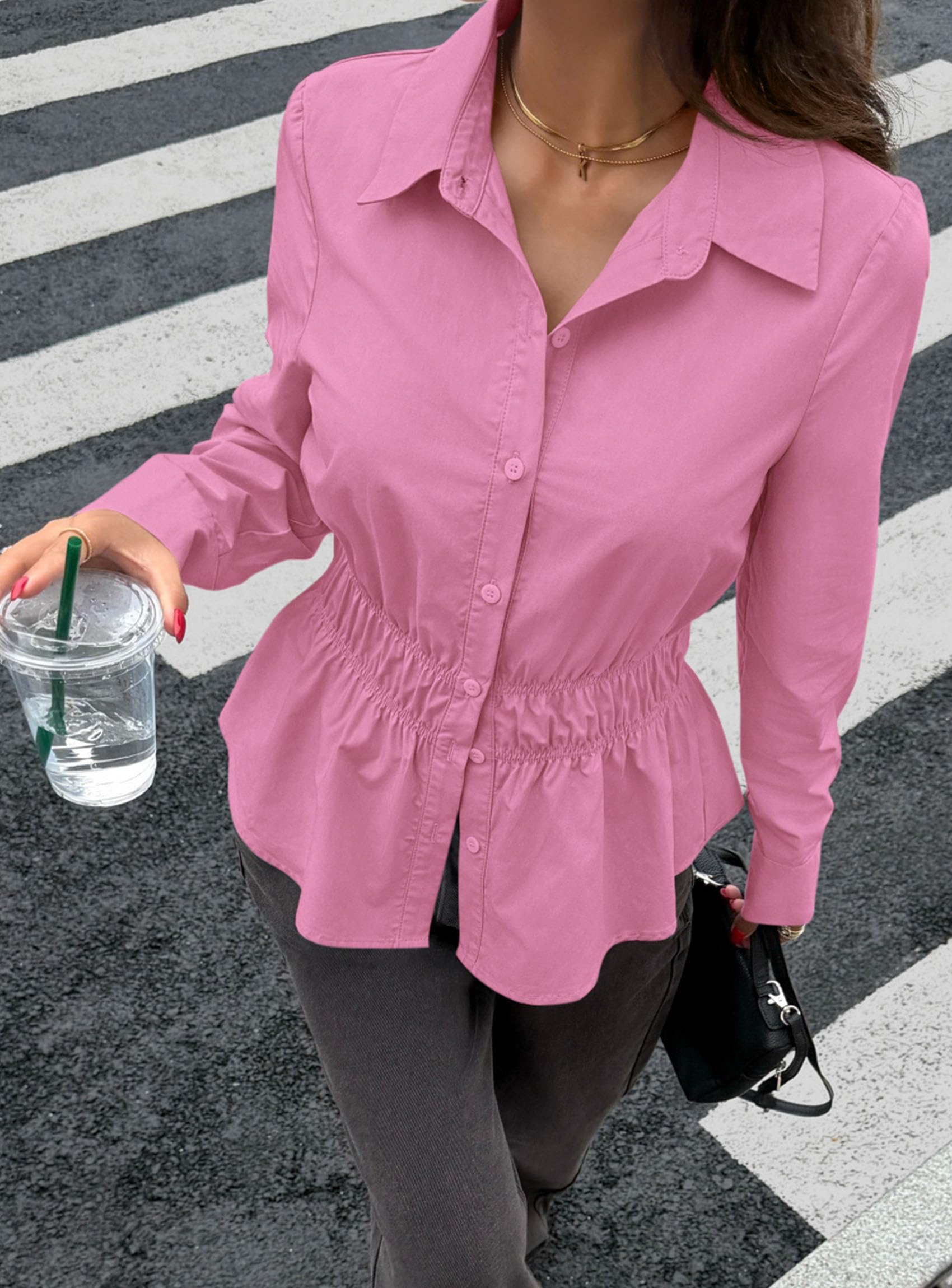 Women's Peplum Button Down Work Shirts Business Casual Tops