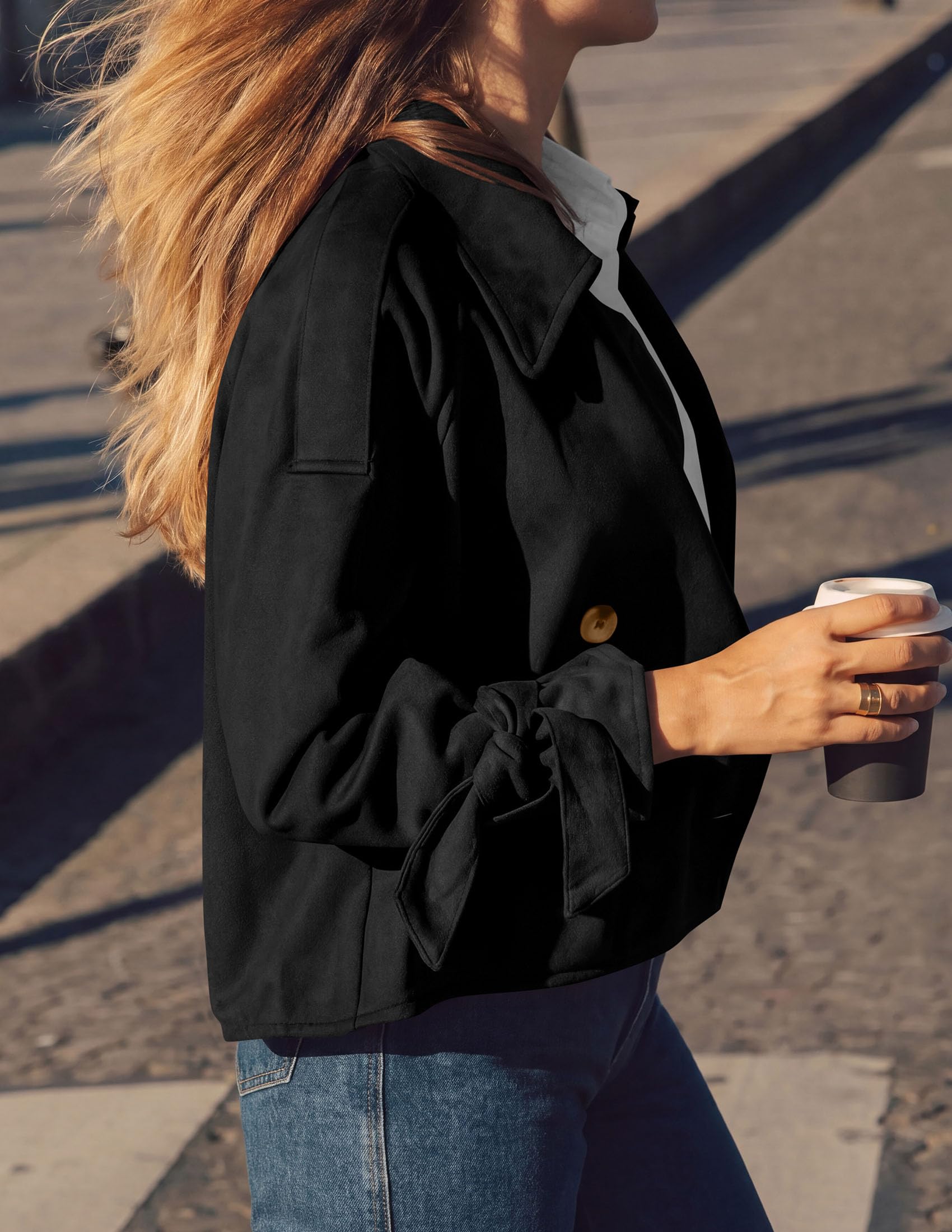 Women Faux Suede Double Breasted Trench Coat Cropped Jackets