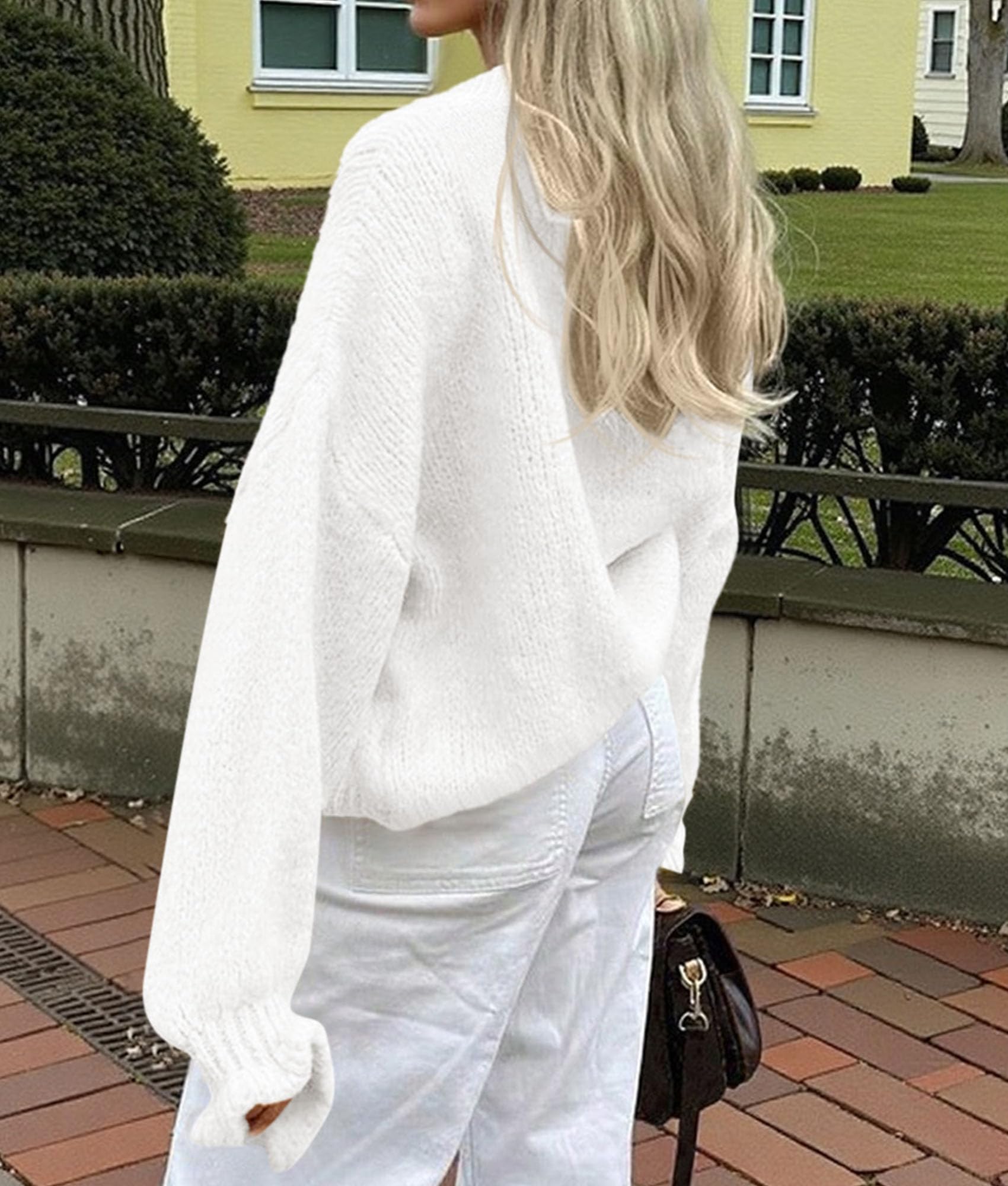 Womens Long Sleeve Chunky Knit Cardigan Sweaters,White,S